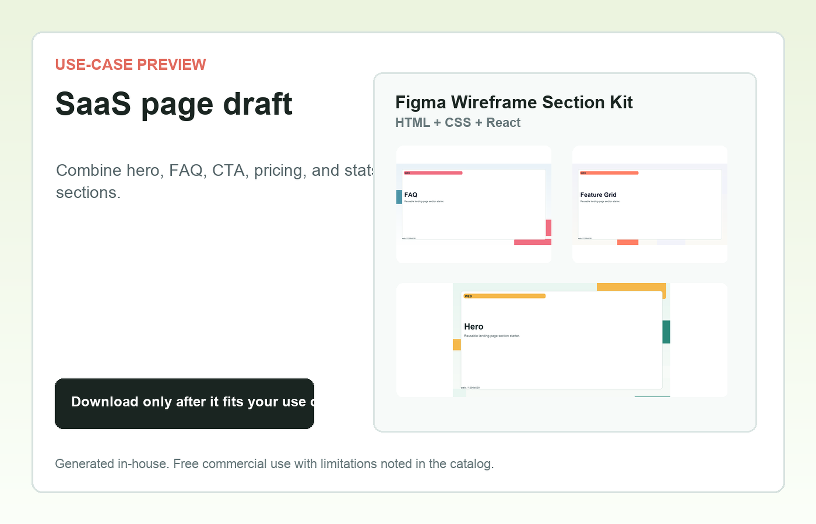 Figma Wireframe Section Kit SaaS page draft use-case preview
