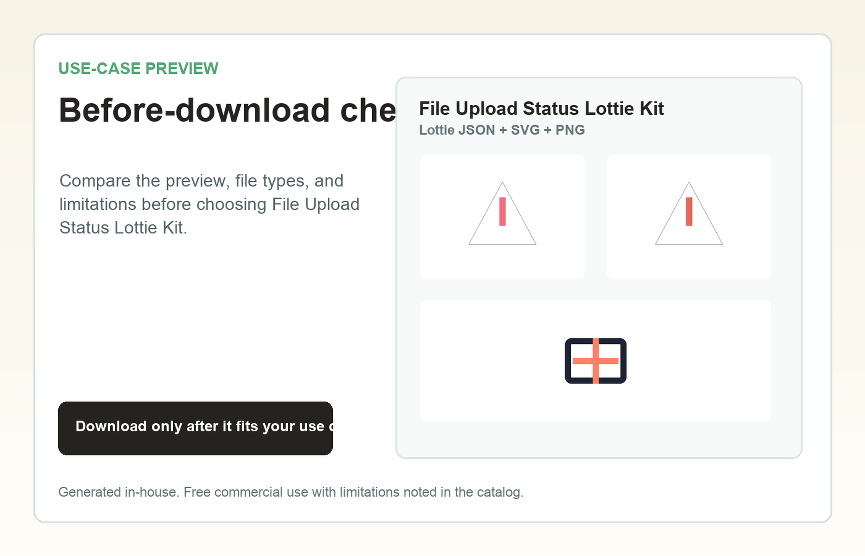File Upload Status Lottie Kit Before-download check use-case preview
