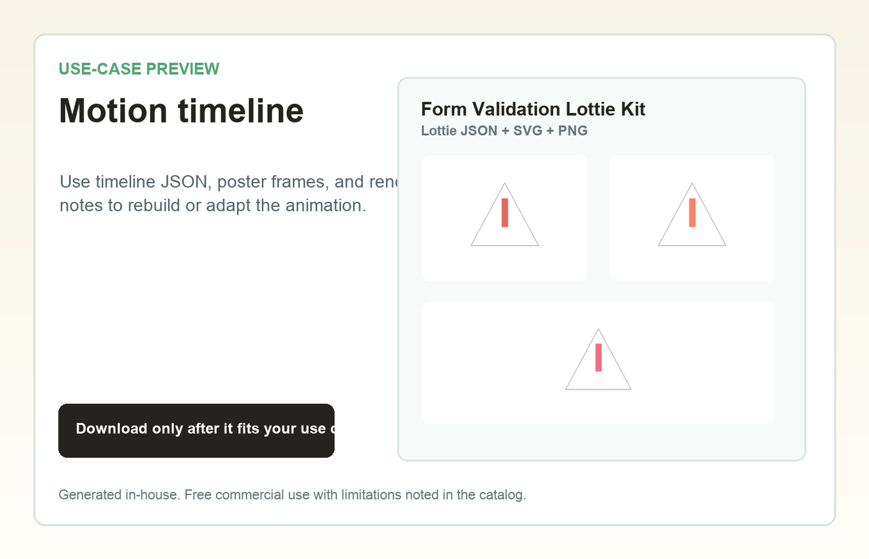 Form Validation Lottie Kit Motion timeline use-case preview