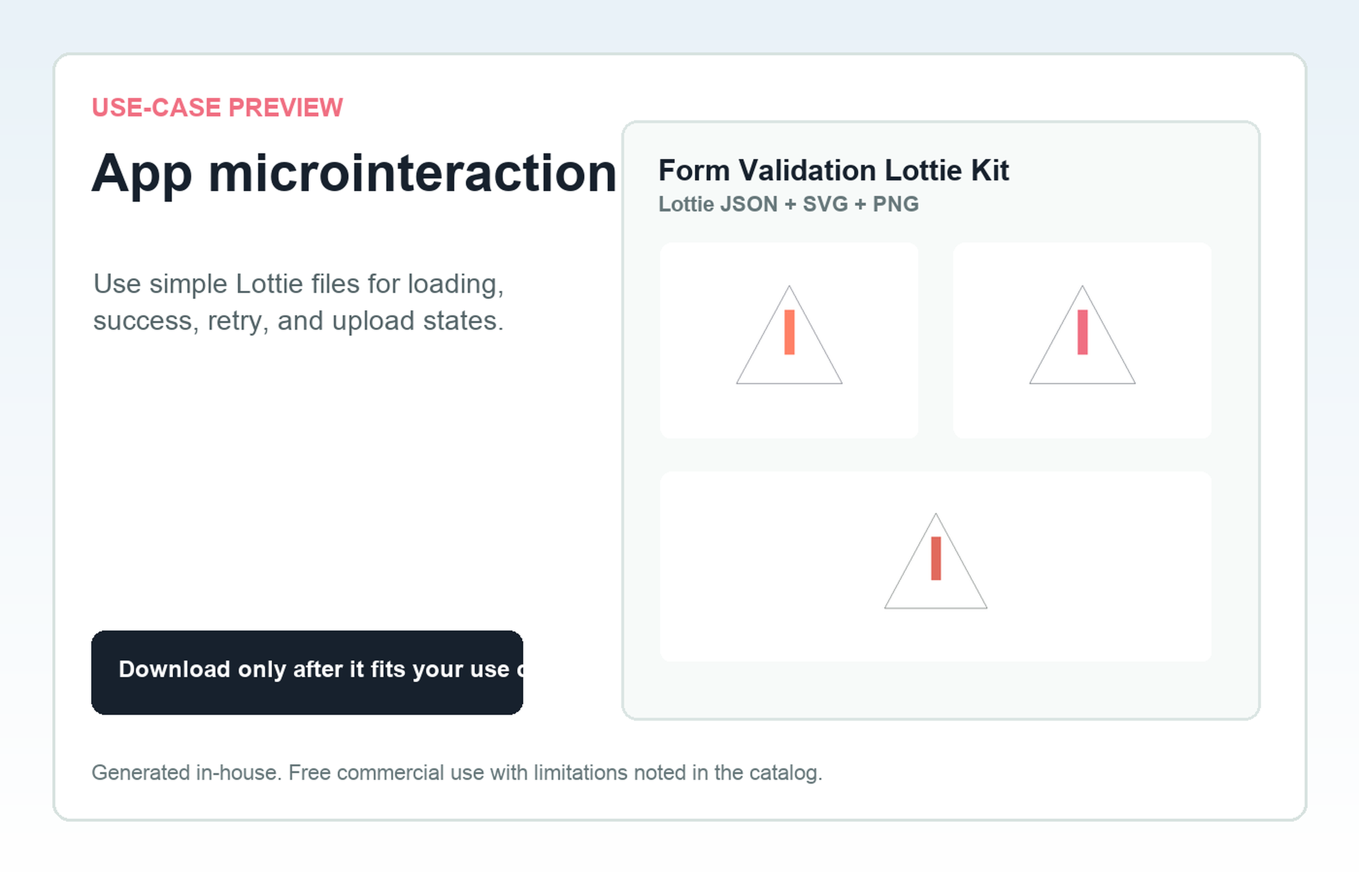 Form Validation Lottie Kit App microinteraction use-case preview