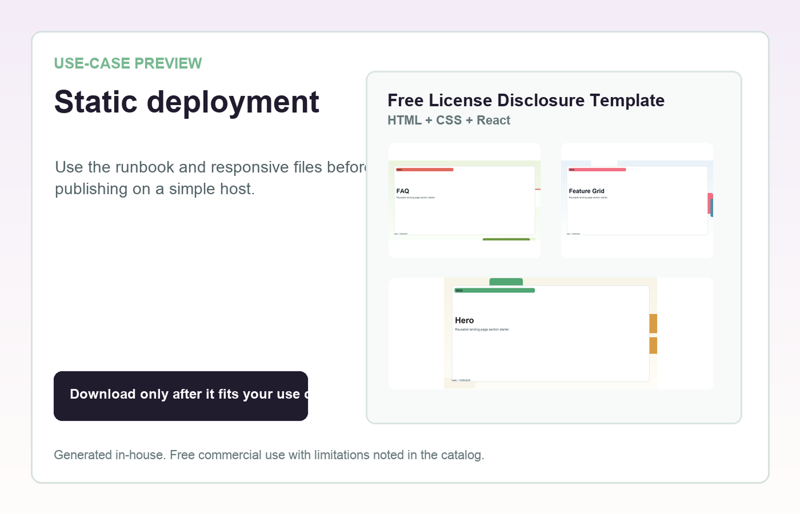Free License Disclosure Template Static deployment use-case preview