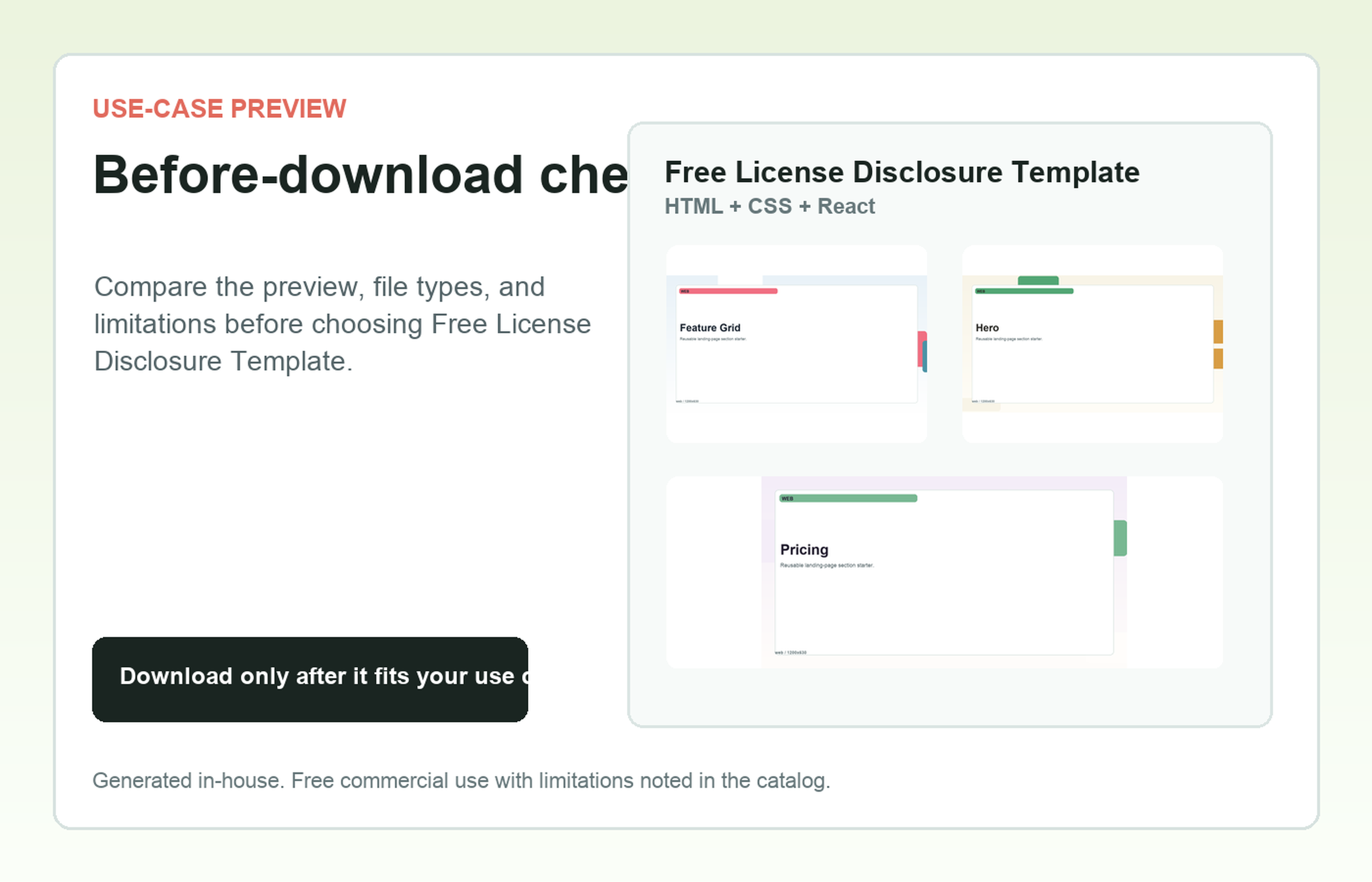 Free License Disclosure Template Before-download check use-case preview