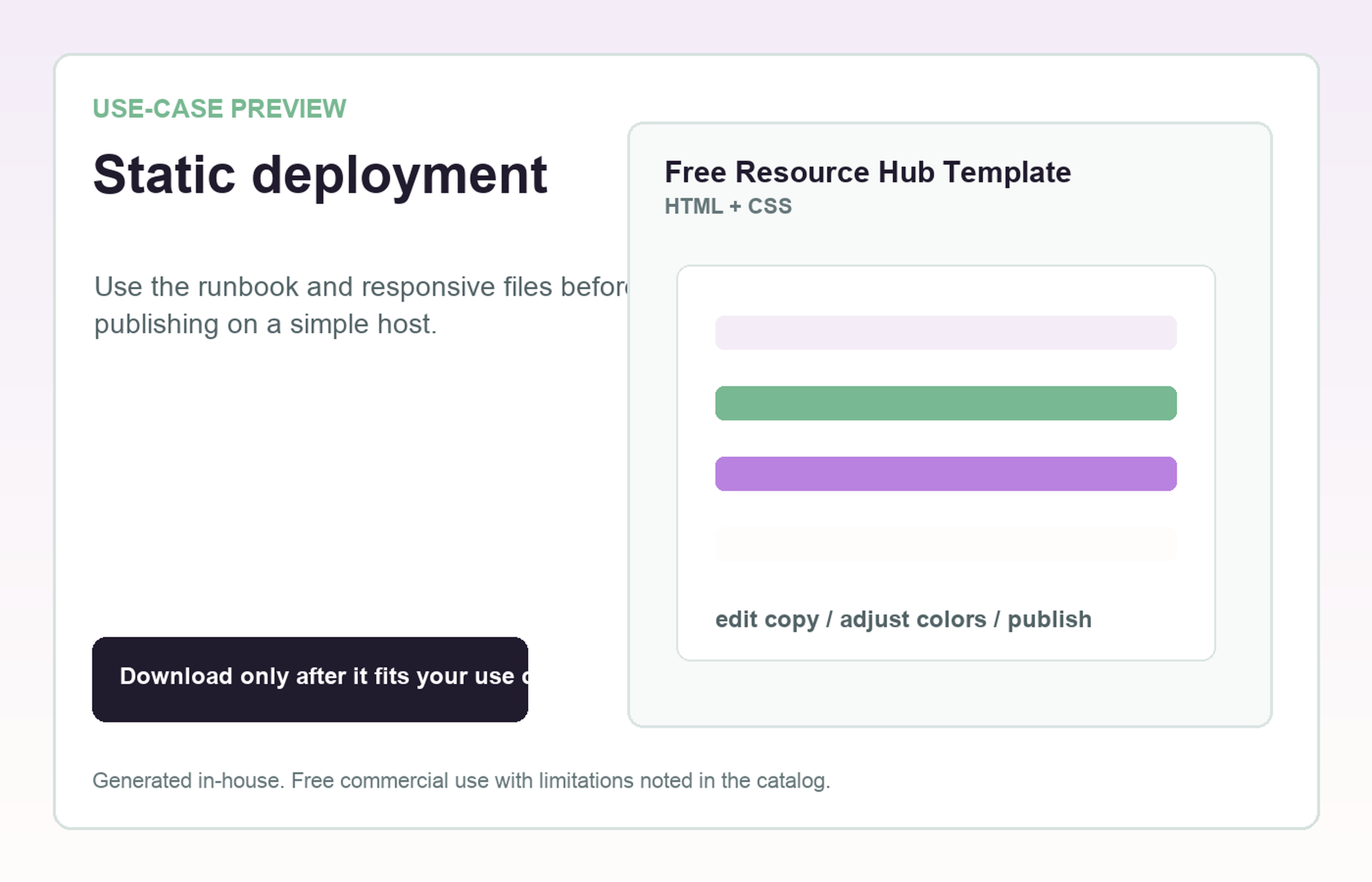 Free Resource Hub Template Static deployment use-case preview