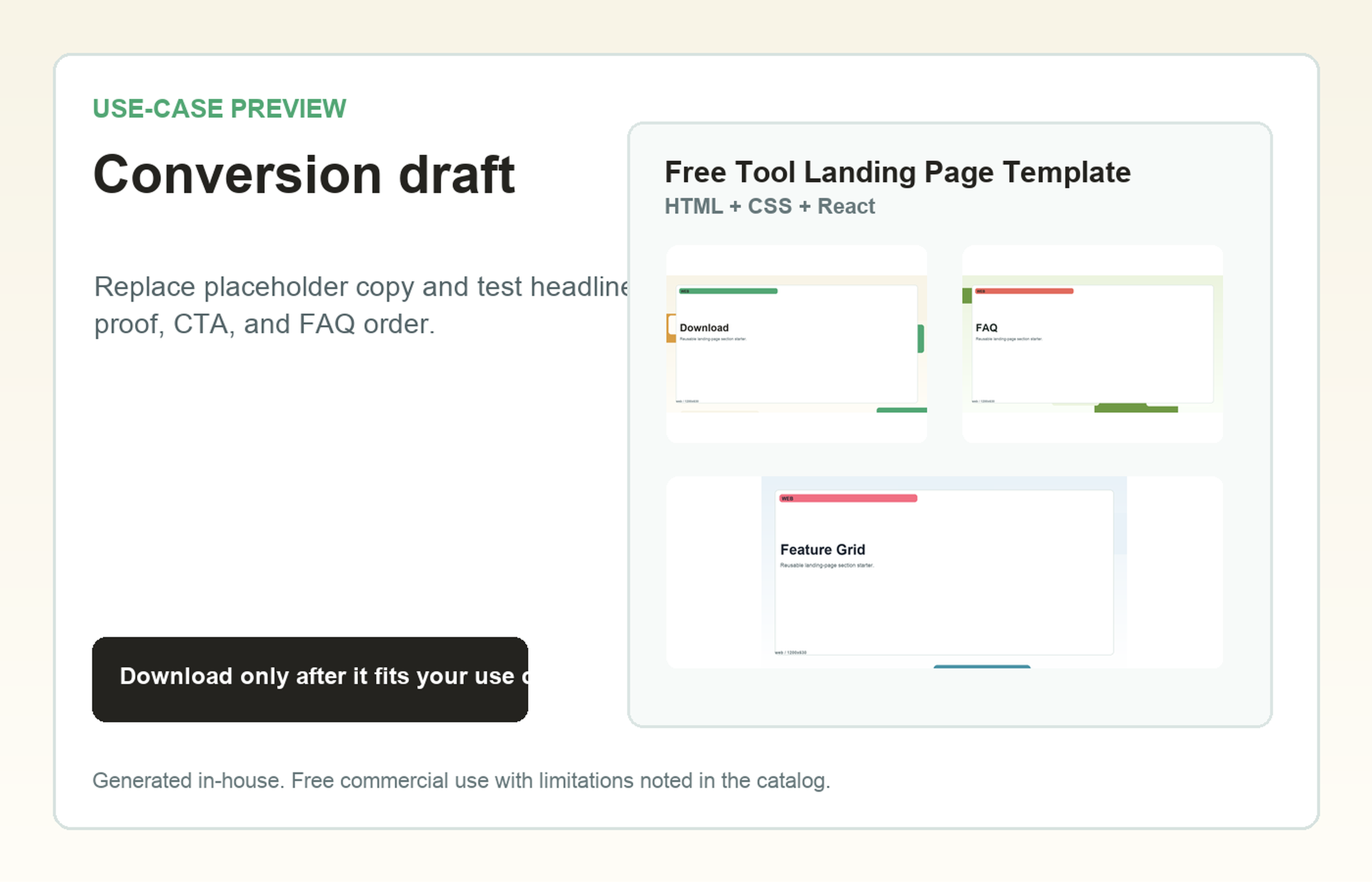 Free Tool Landing Page Template Conversion draft use-case preview