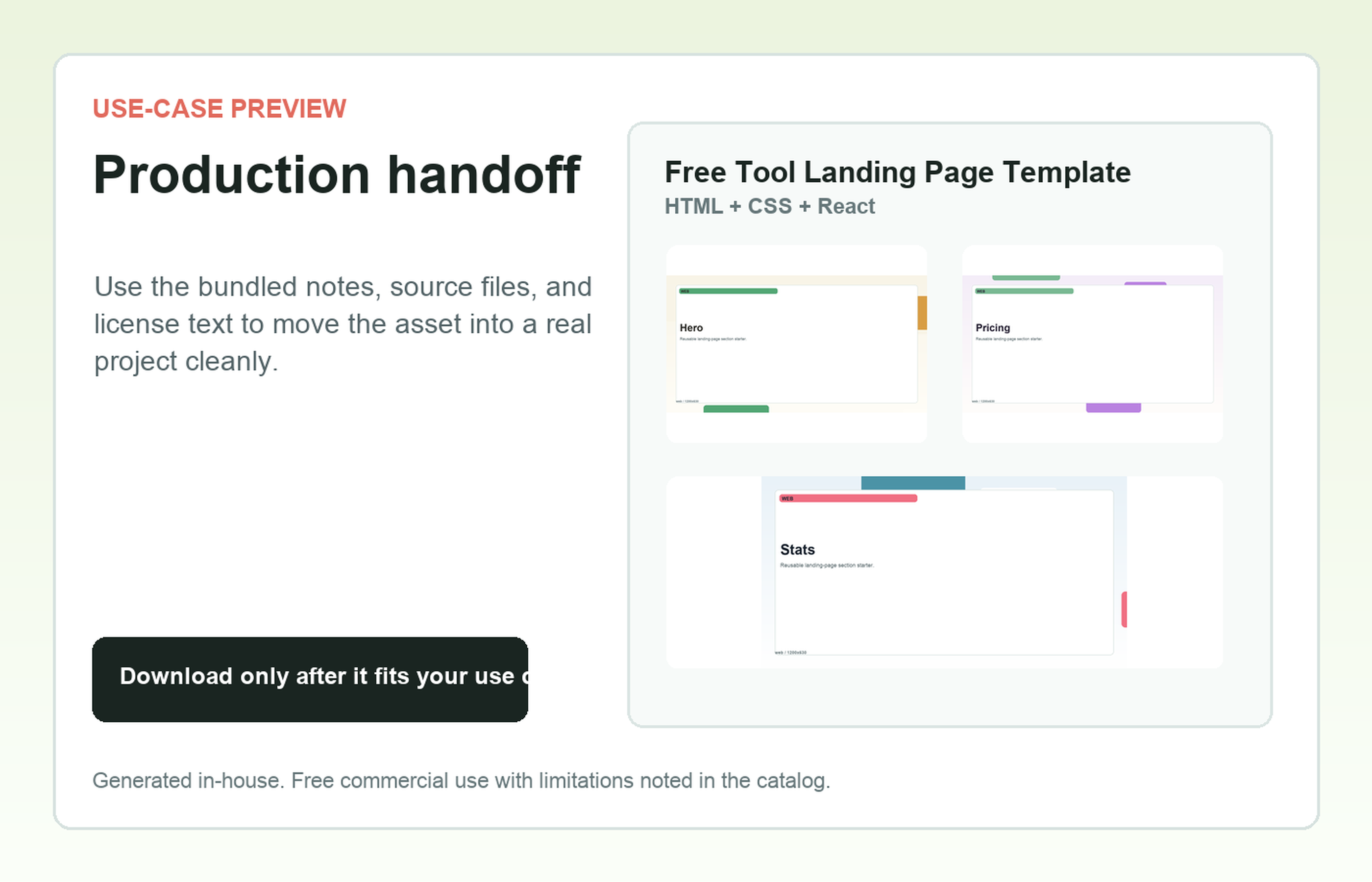 Free Tool Landing Page Template Production handoff use-case preview