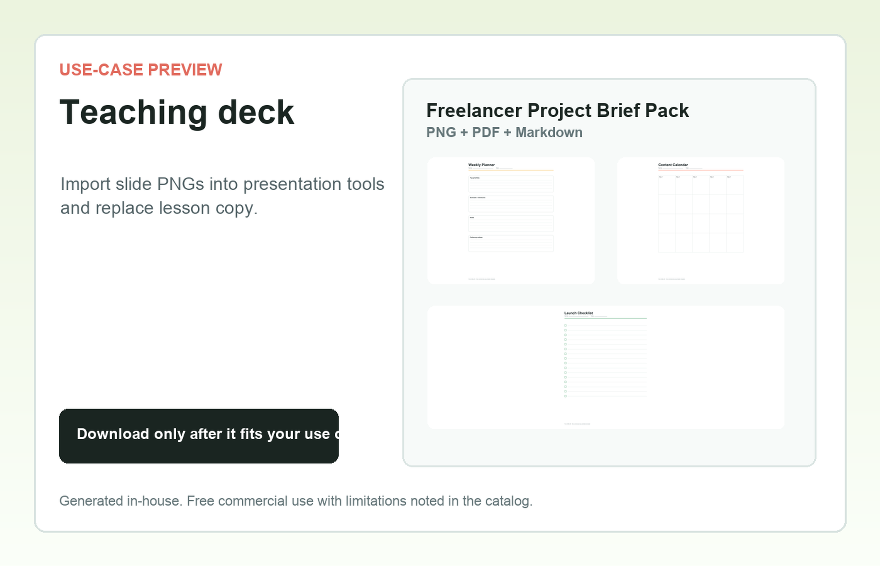 Freelancer Project Brief Pack Teaching deck use-case preview