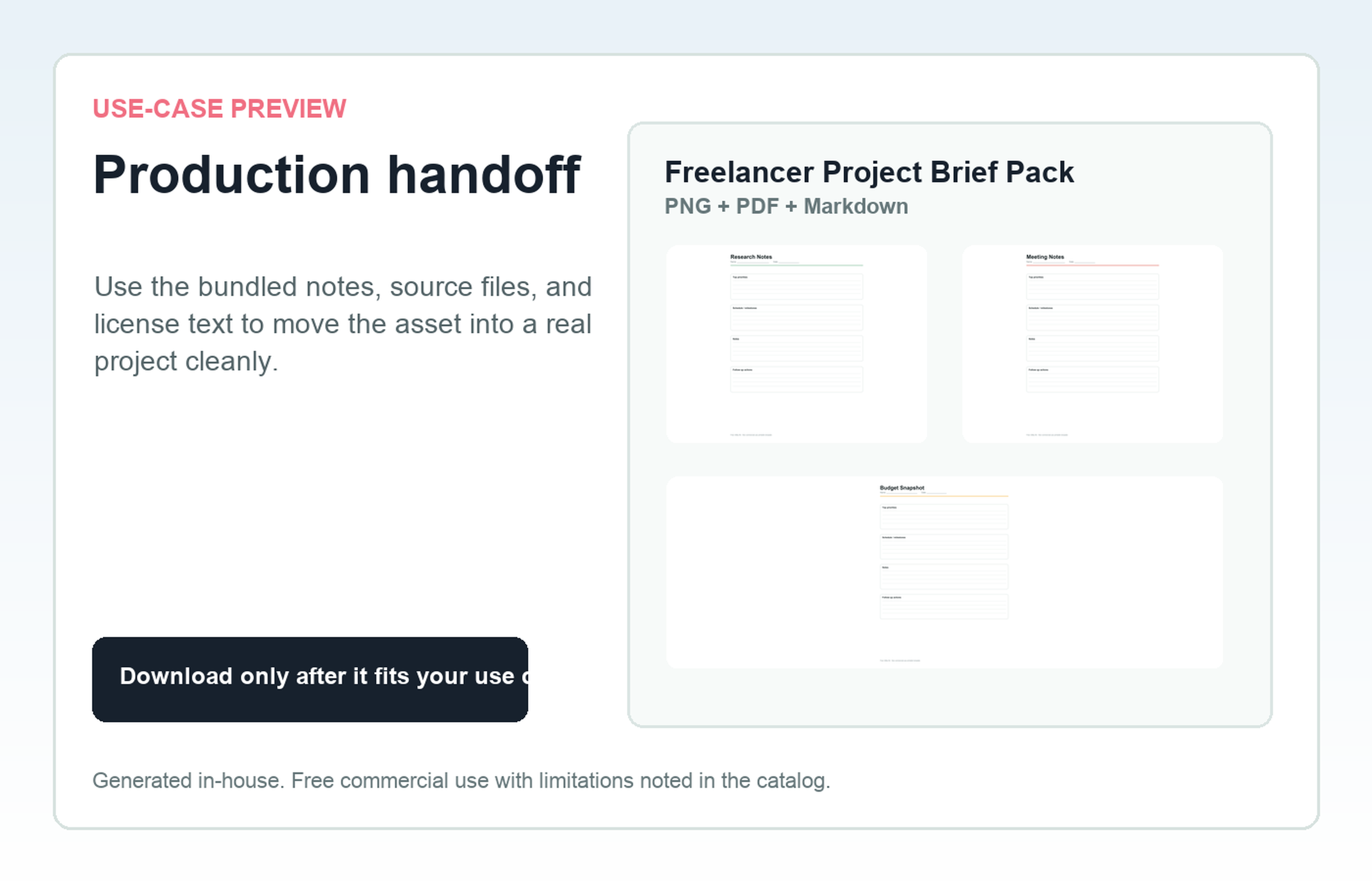 Freelancer Project Brief Pack Production handoff use-case preview