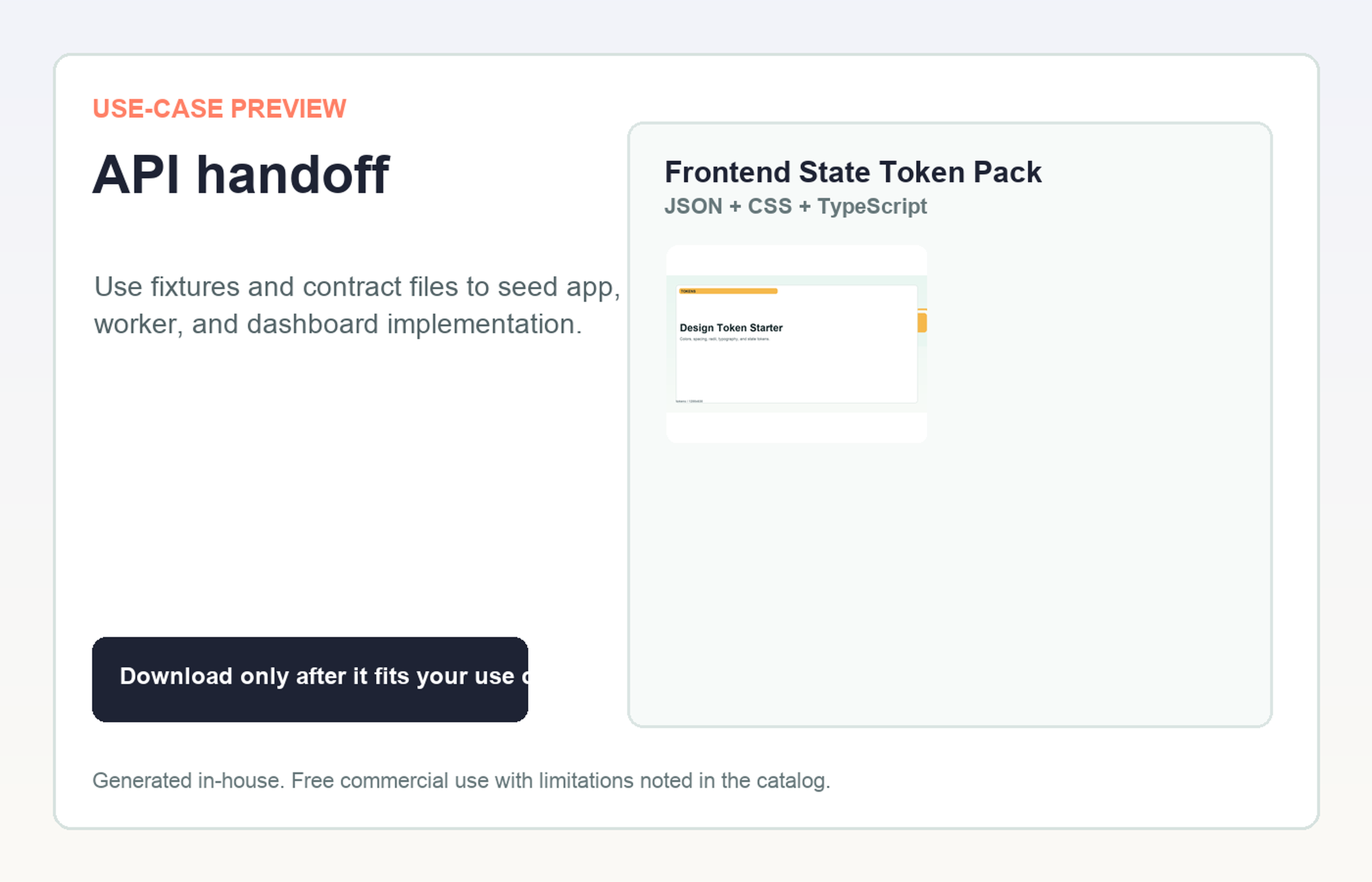 Frontend State Token Pack API handoff use-case preview