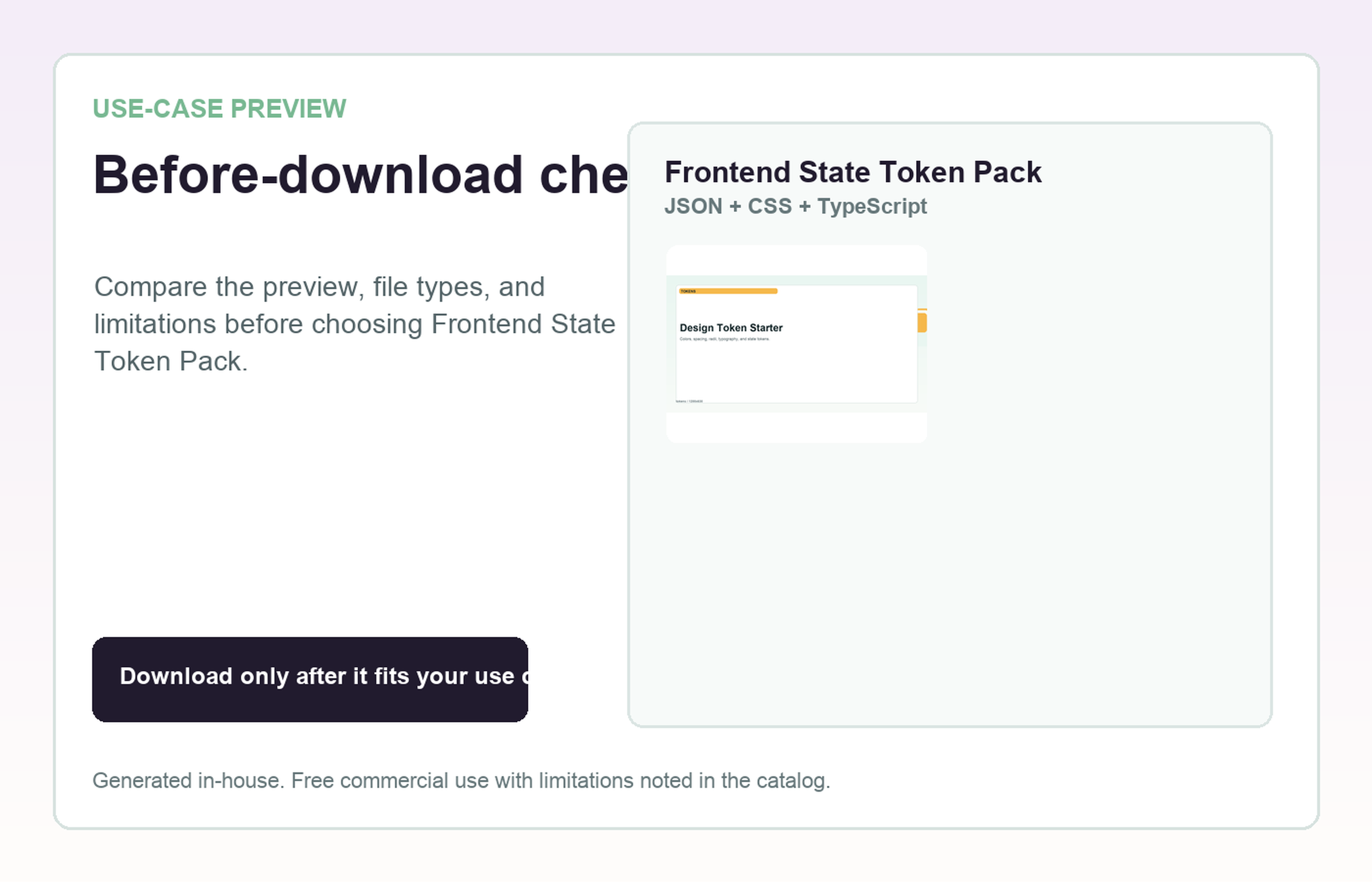 Frontend State Token Pack Before-download check use-case preview