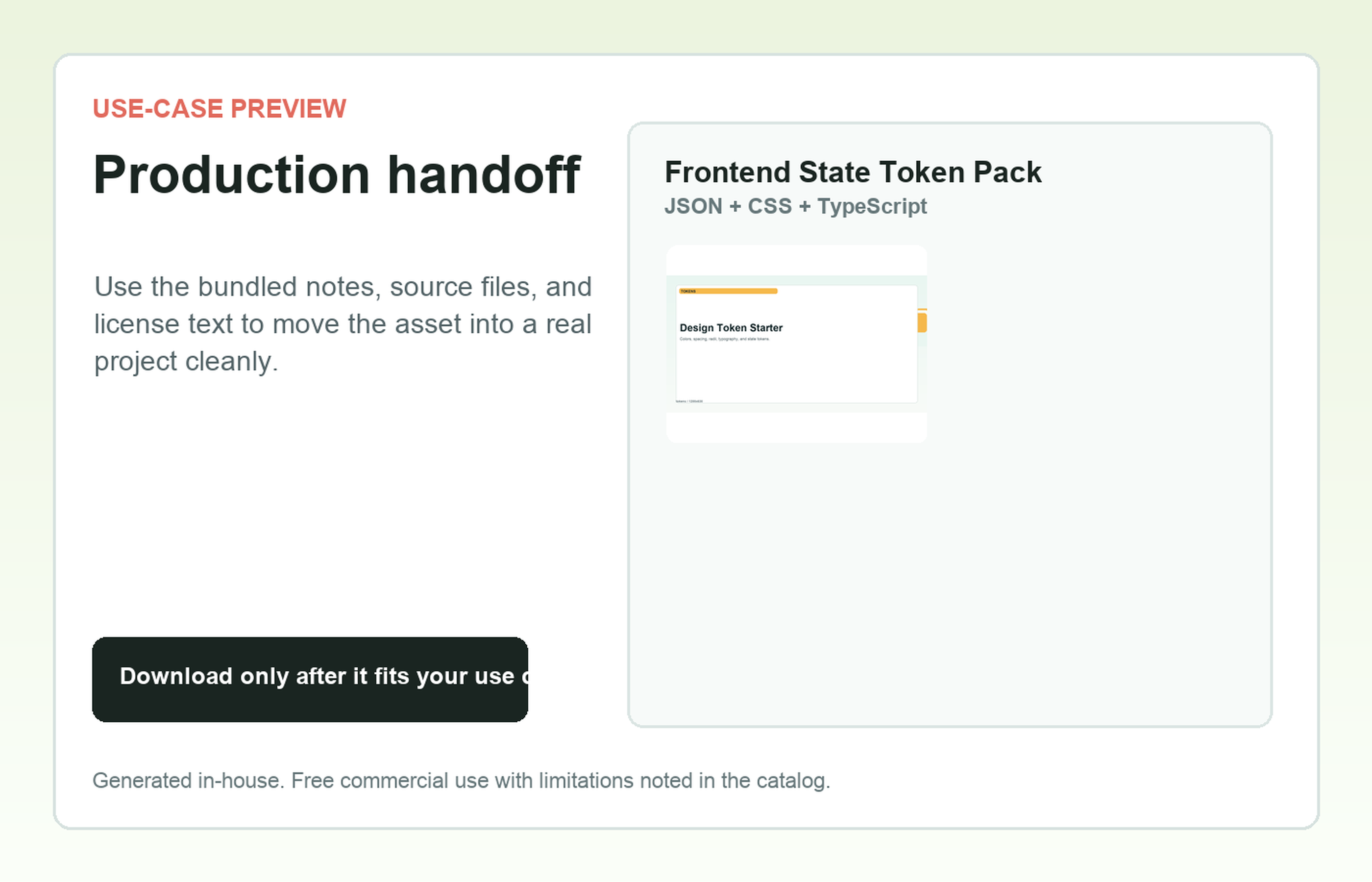 Frontend State Token Pack Production handoff use-case preview