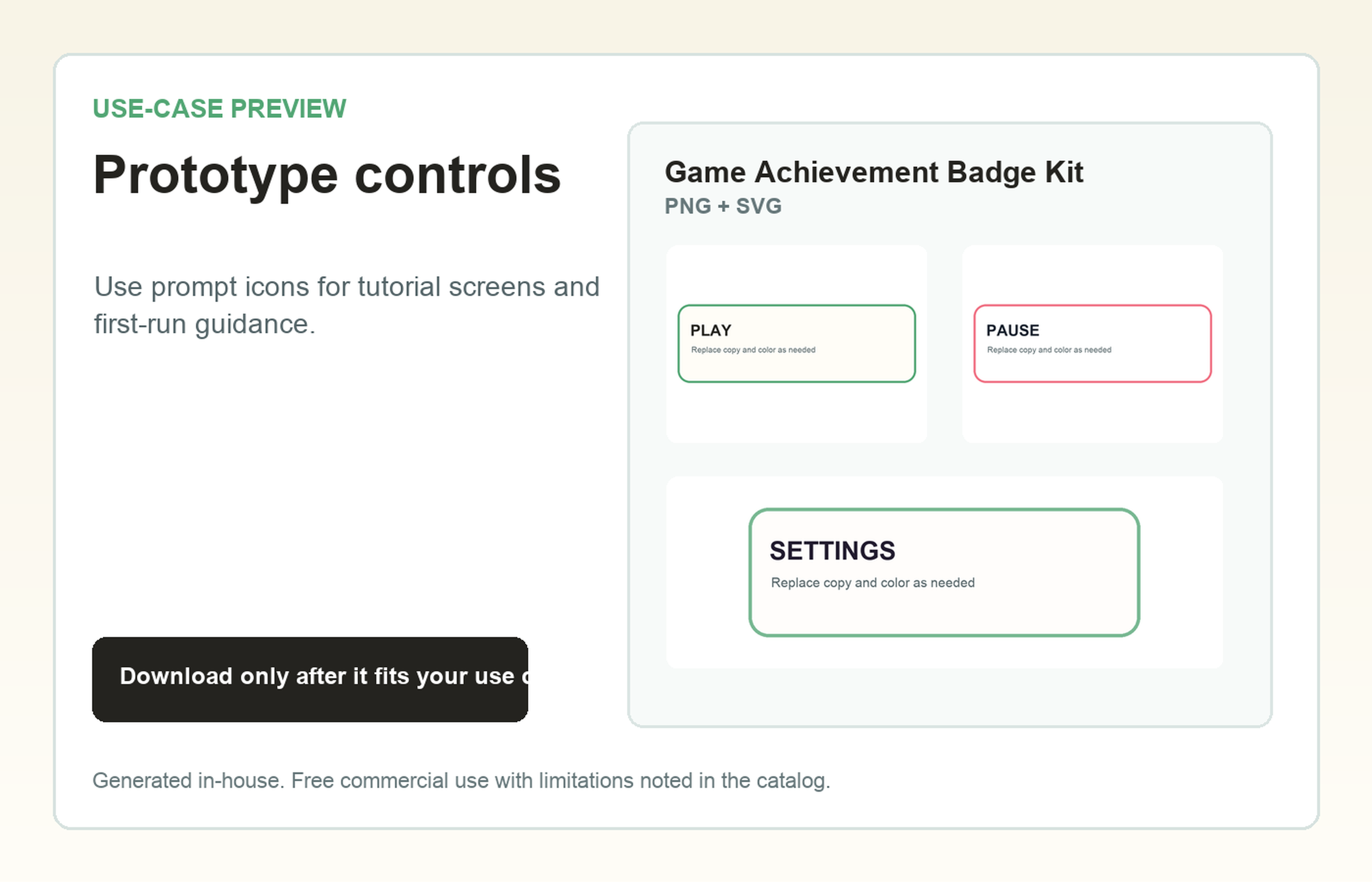 Game Achievement Badge Kit Prototype controls use-case preview