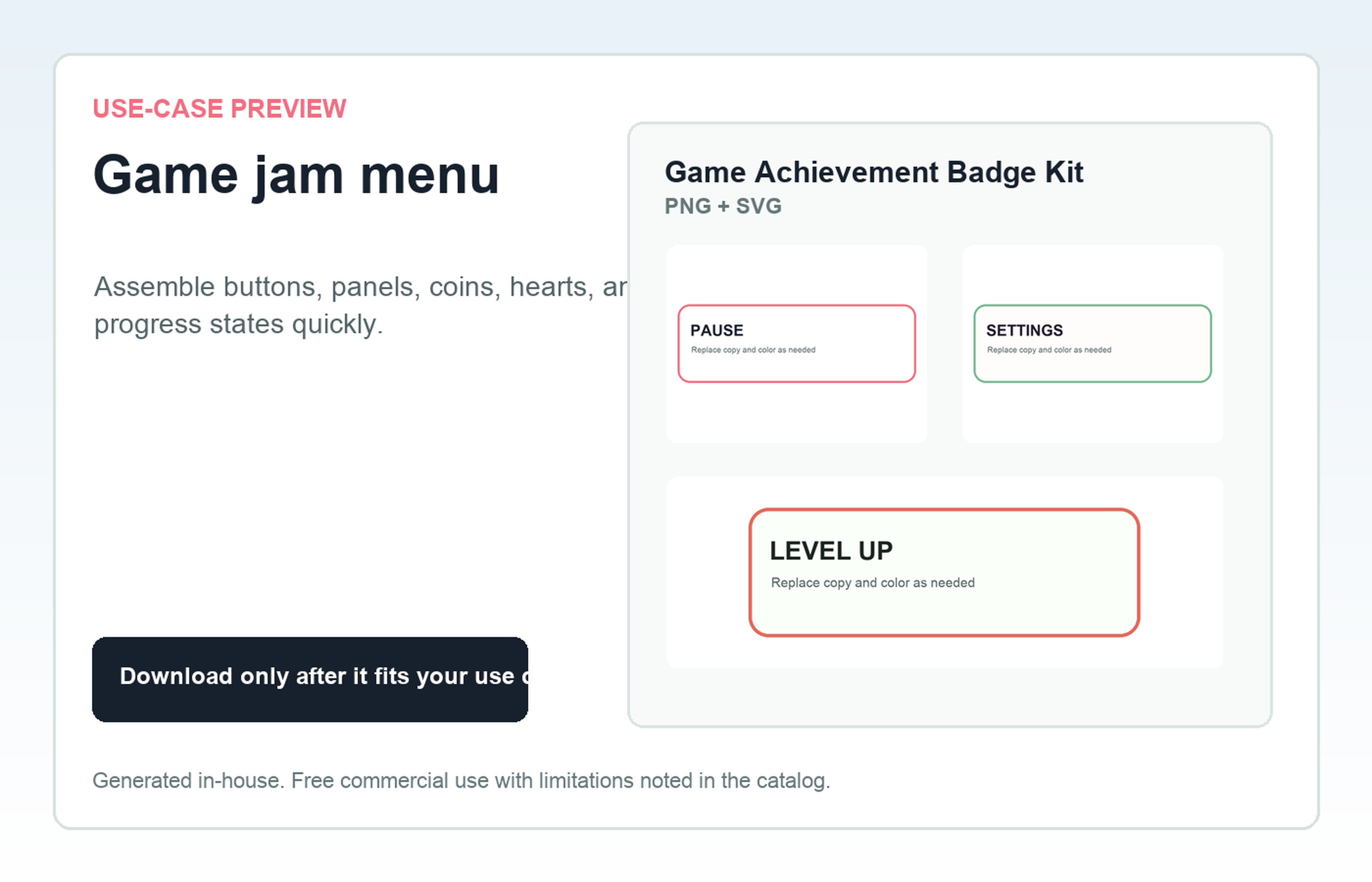 Game Achievement Badge Kit Game jam menu use-case preview