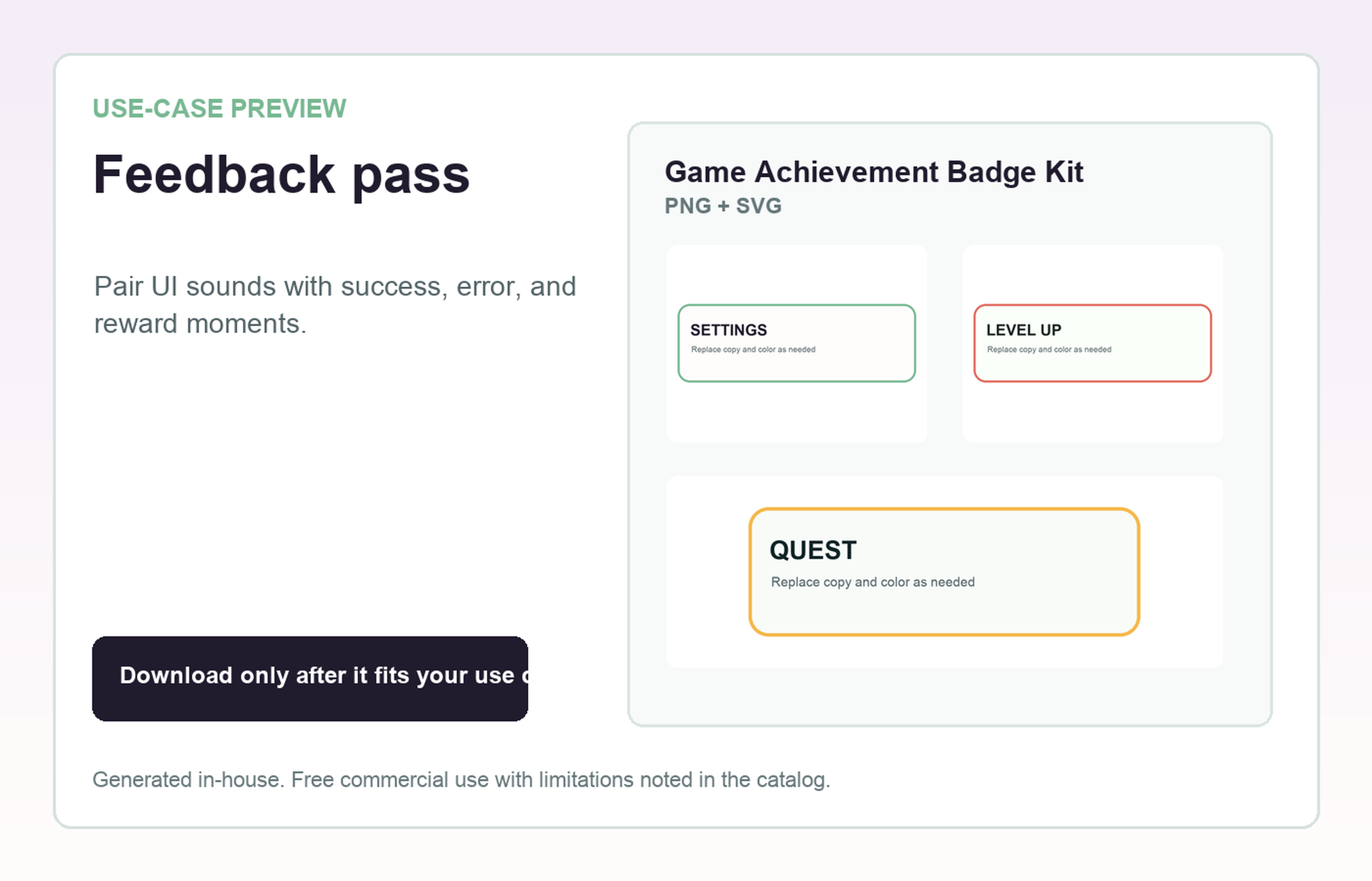 Game Achievement Badge Kit Feedback pass use-case preview