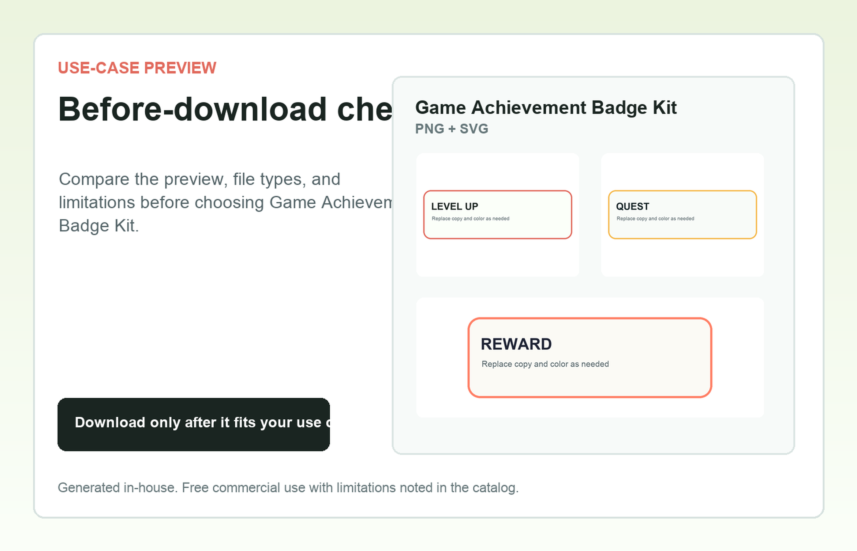 Game Achievement Badge Kit Before-download check use-case preview