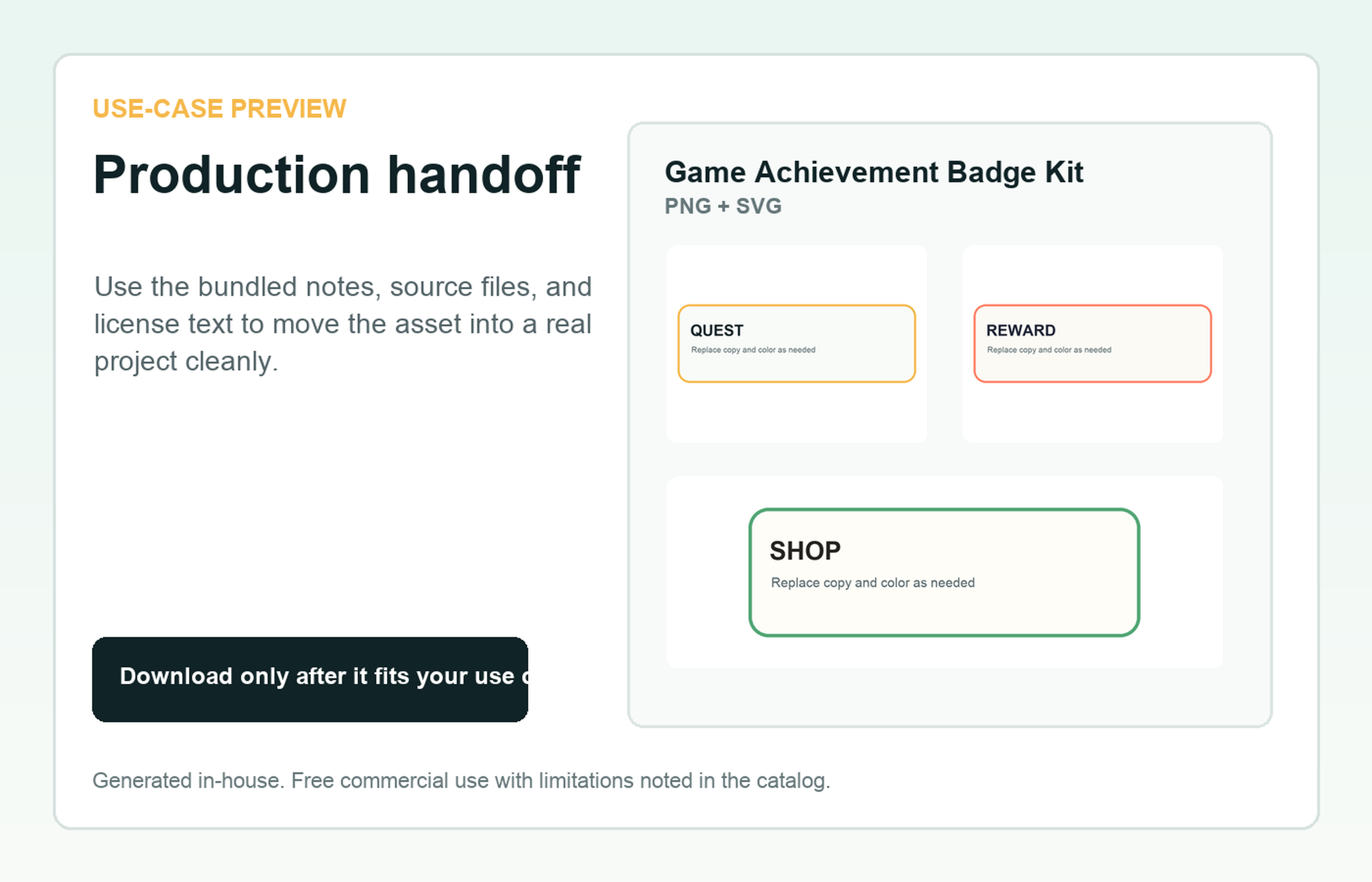 Game Achievement Badge Kit Production handoff use-case preview