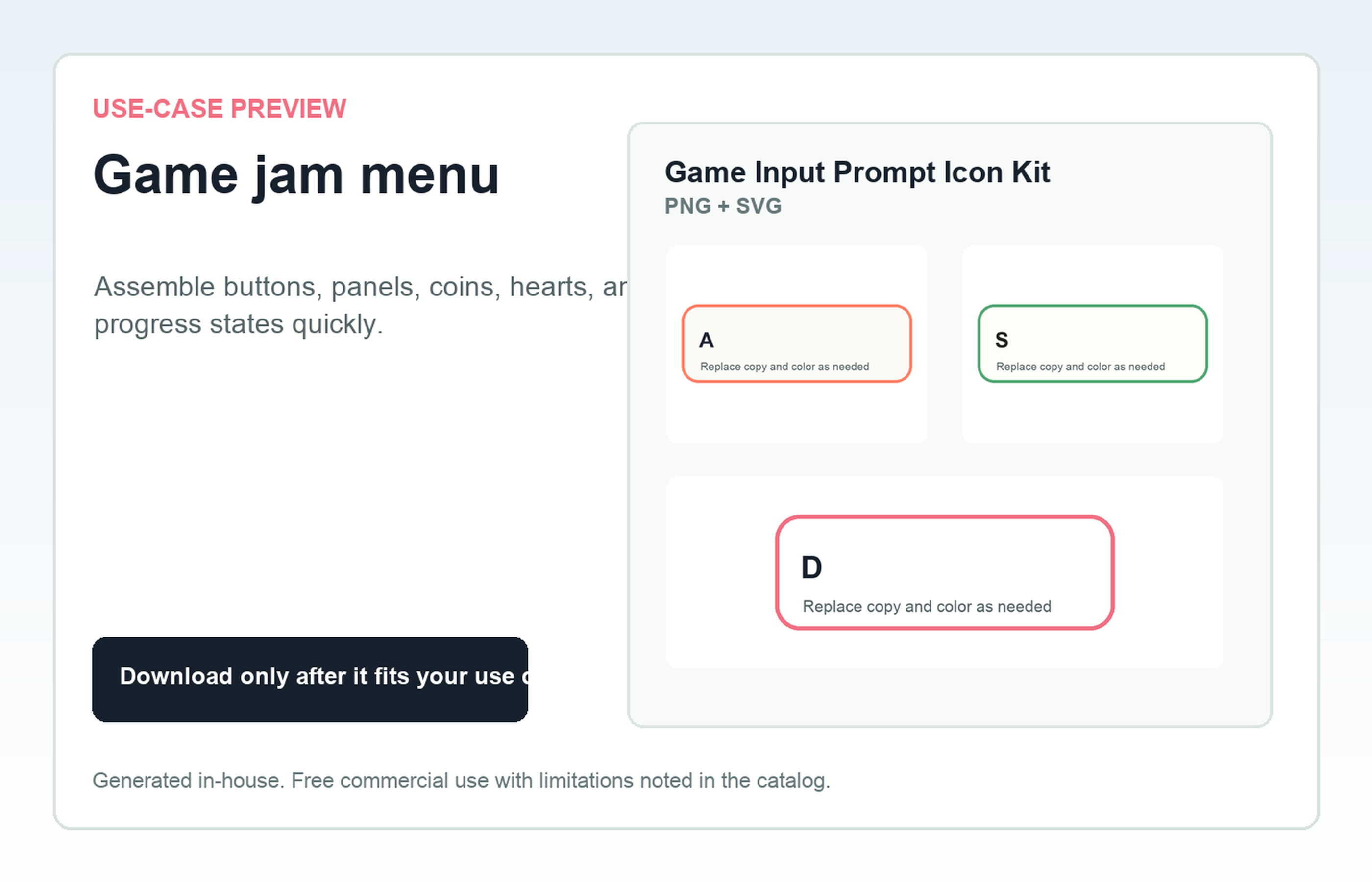 Game Input Prompt Icon Kit Game jam menu use-case preview