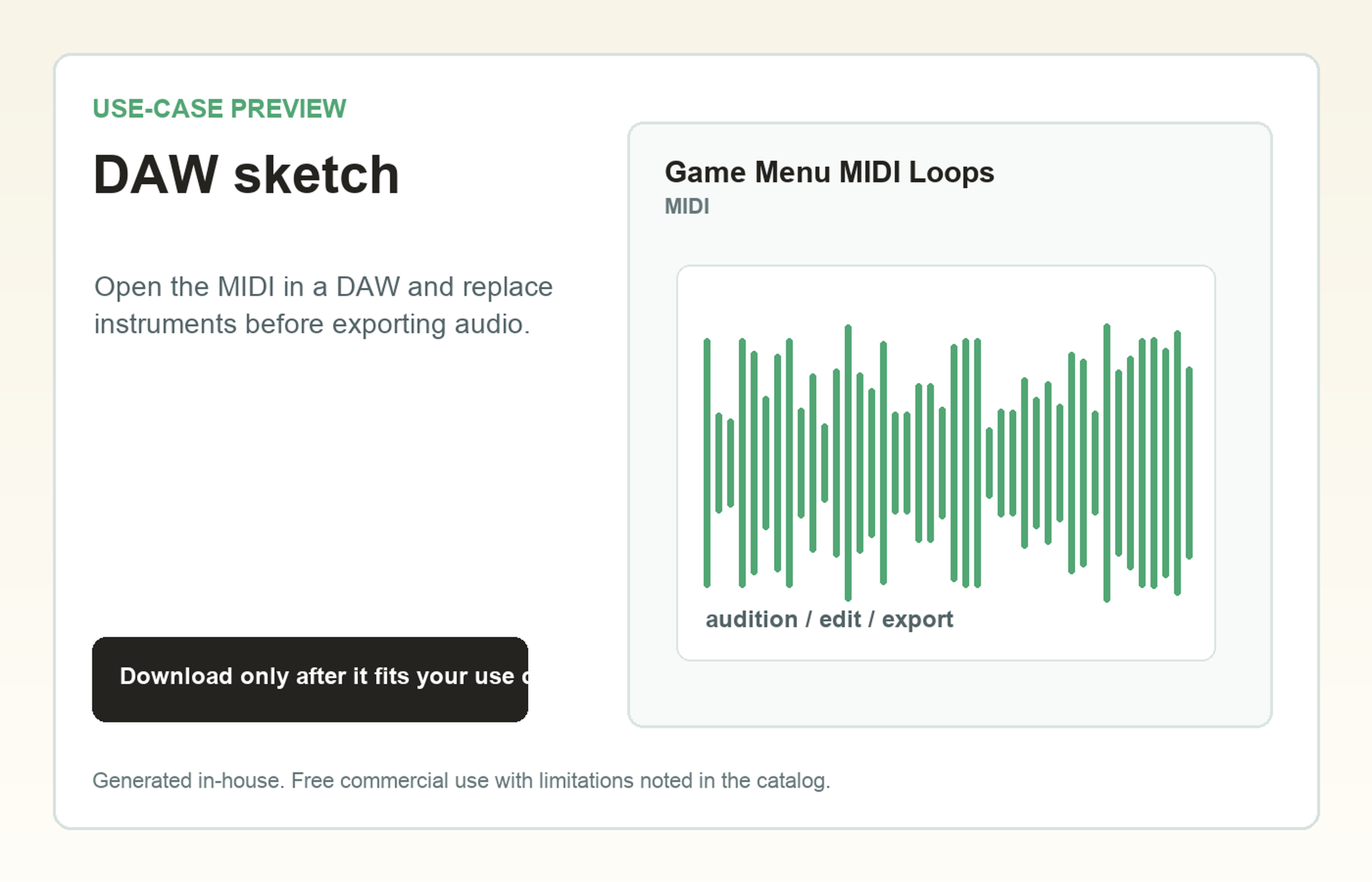 Game Menu MIDI Loops DAW sketch use-case preview
