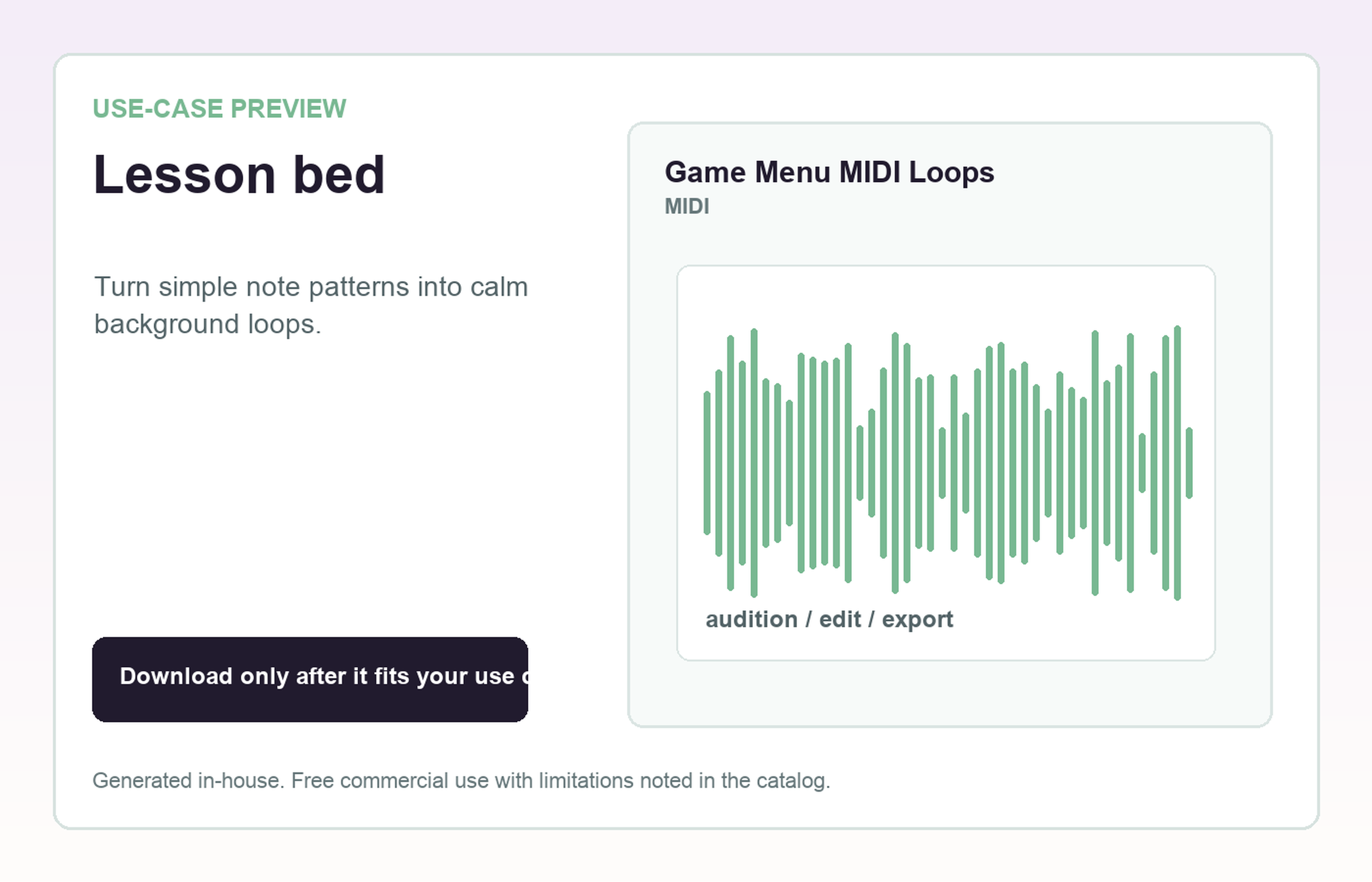 Game Menu MIDI Loops Lesson bed use-case preview
