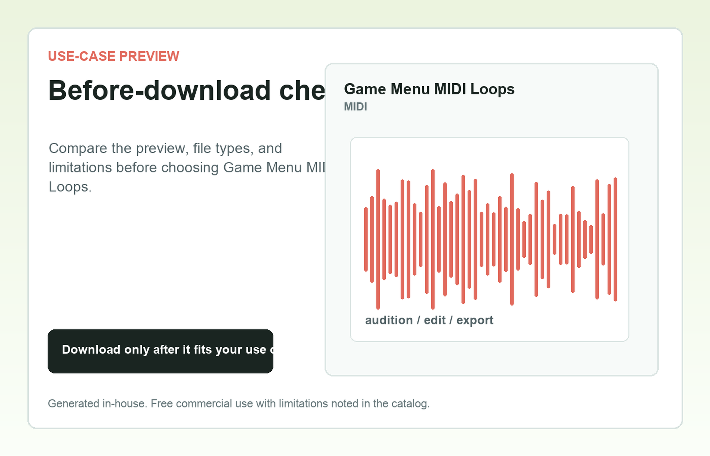 Game Menu MIDI Loops Before-download check use-case preview