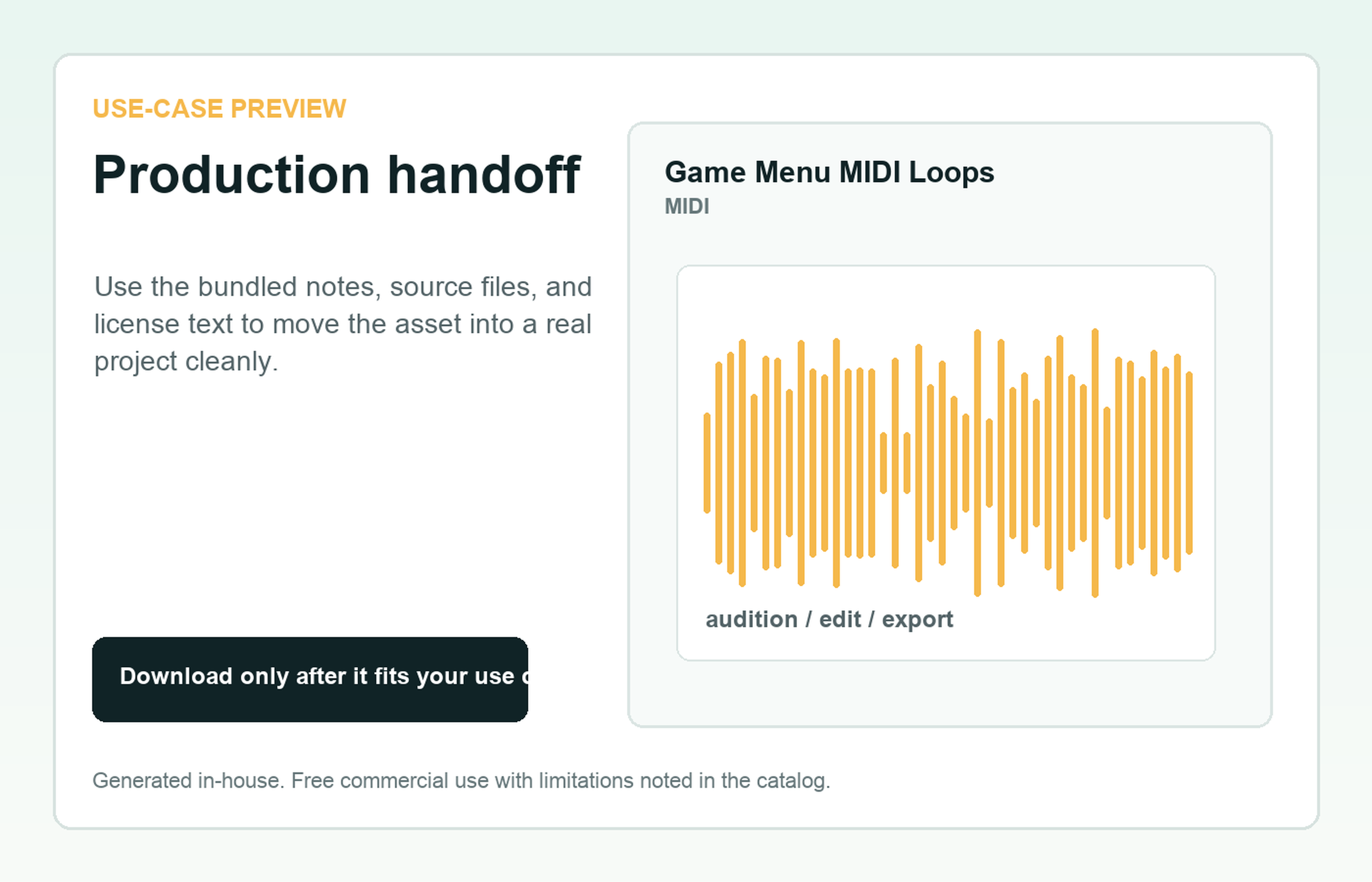 Game Menu MIDI Loops Production handoff use-case preview