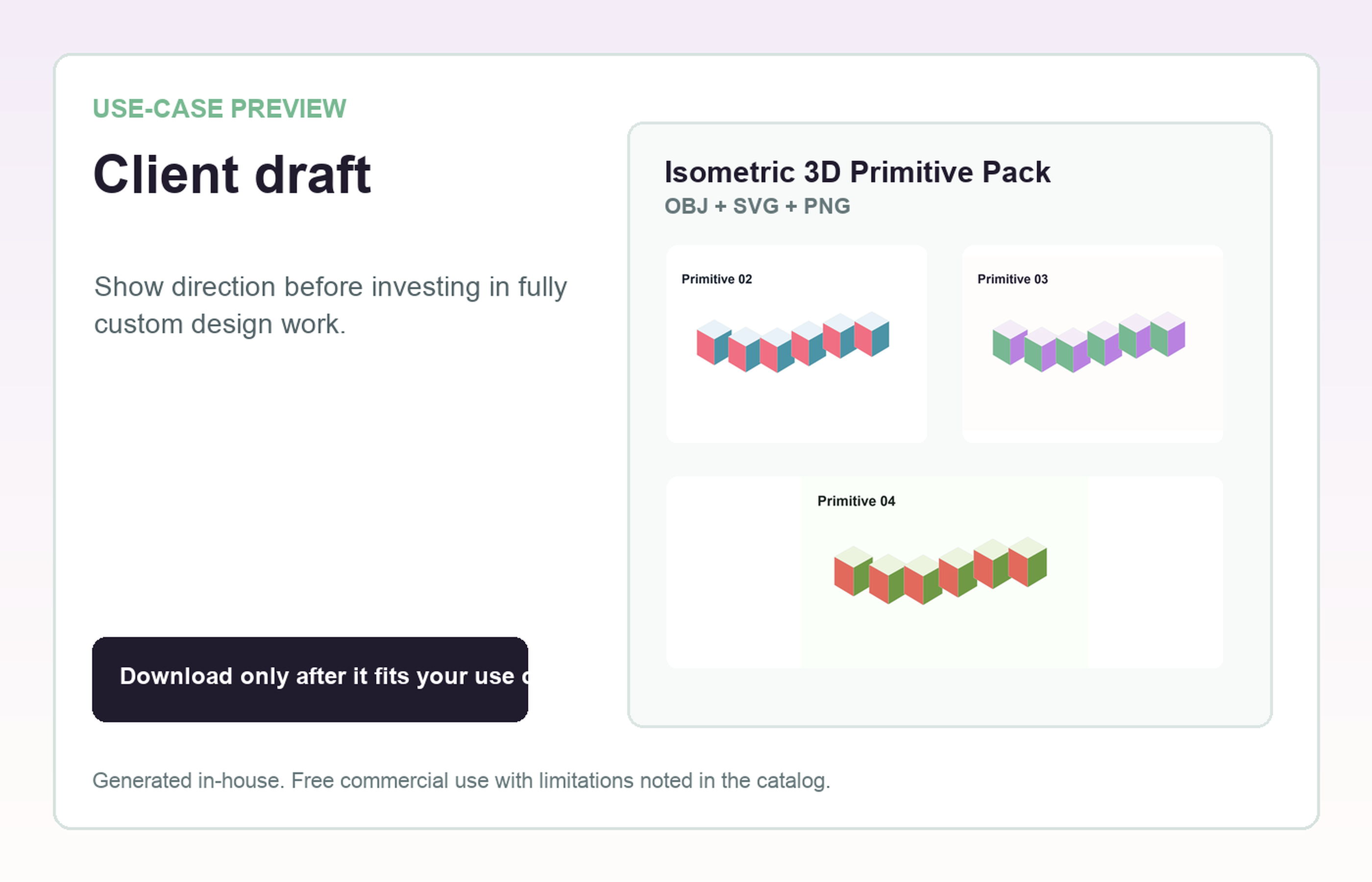 Isometric 3D Primitive Pack Client draft use-case preview