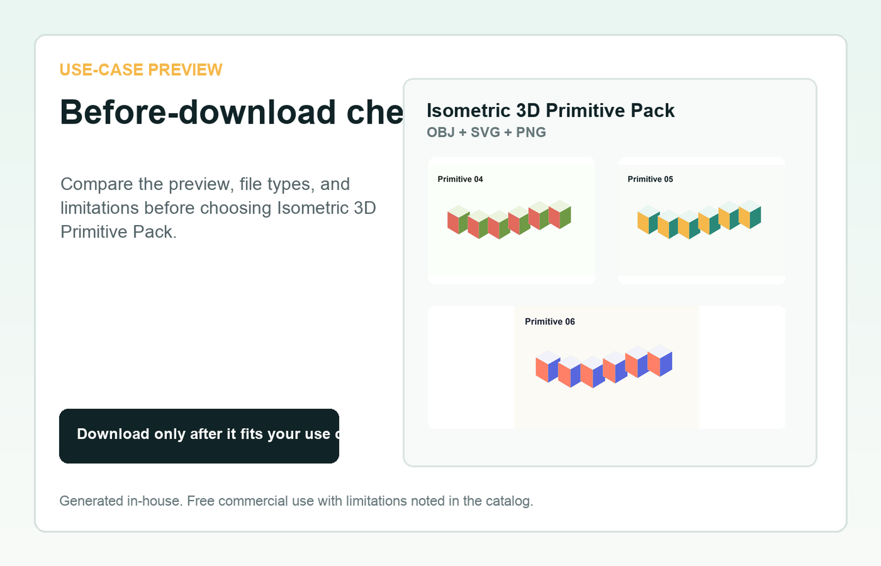 Isometric 3D Primitive Pack Before-download check use-case preview