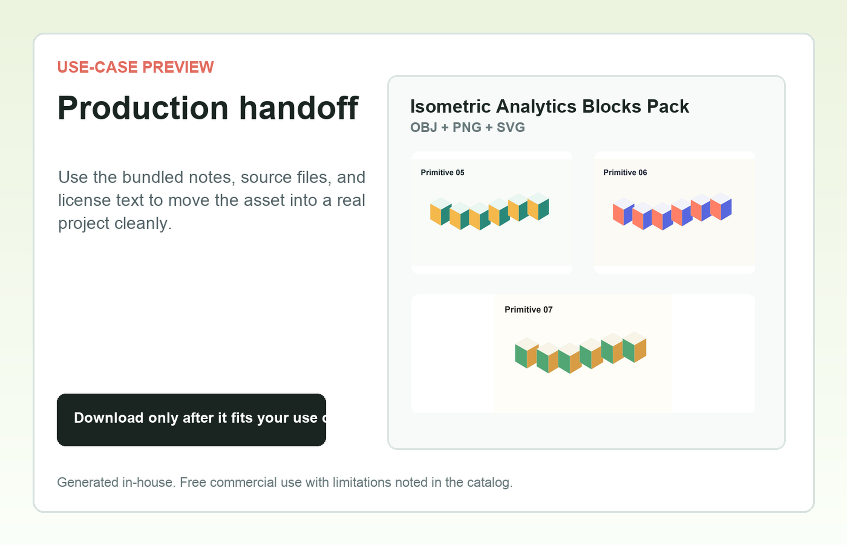 Isometric Analytics Blocks Pack Production handoff use-case preview