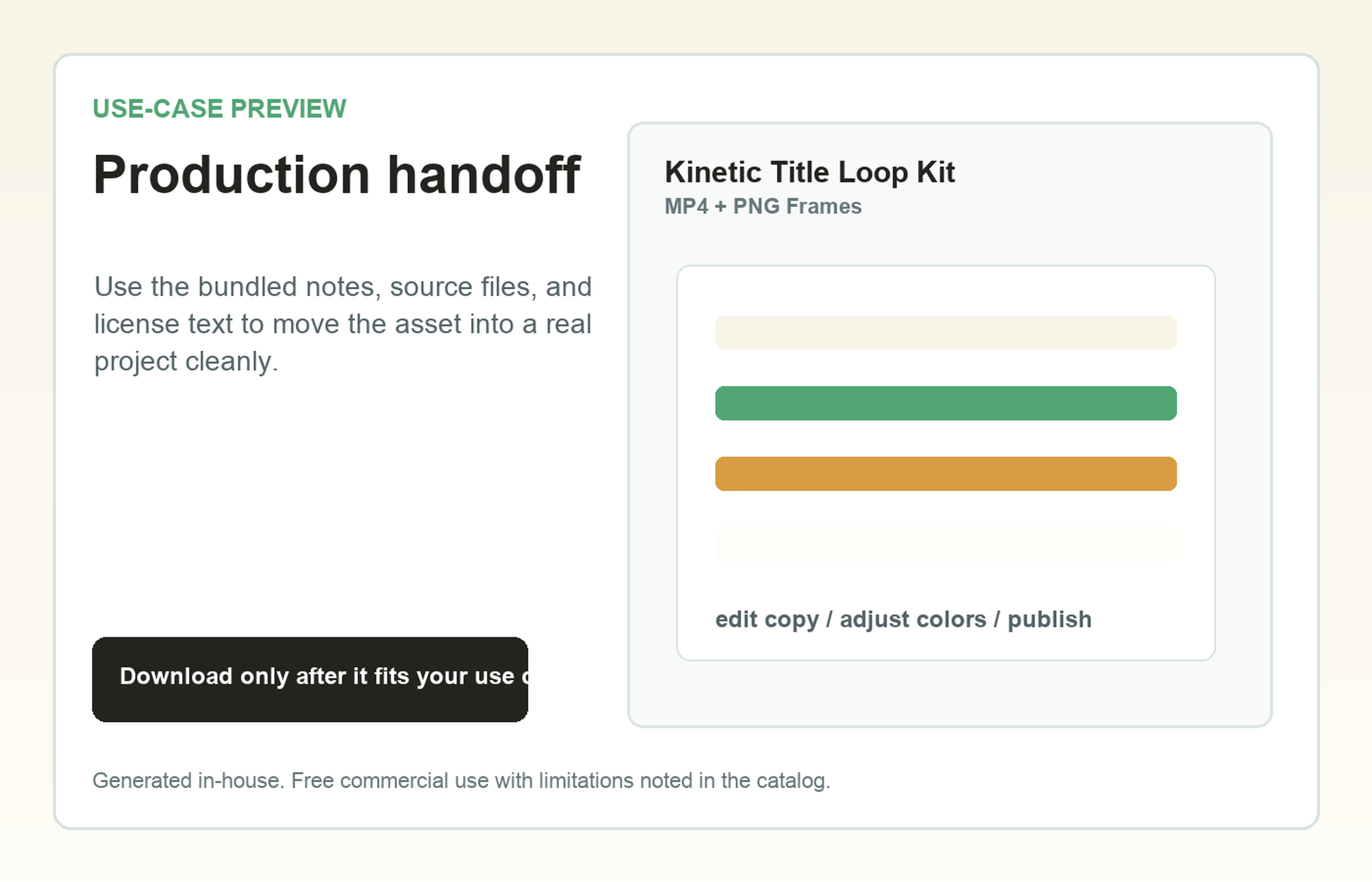 Kinetic Title Loop Kit Production handoff use-case preview