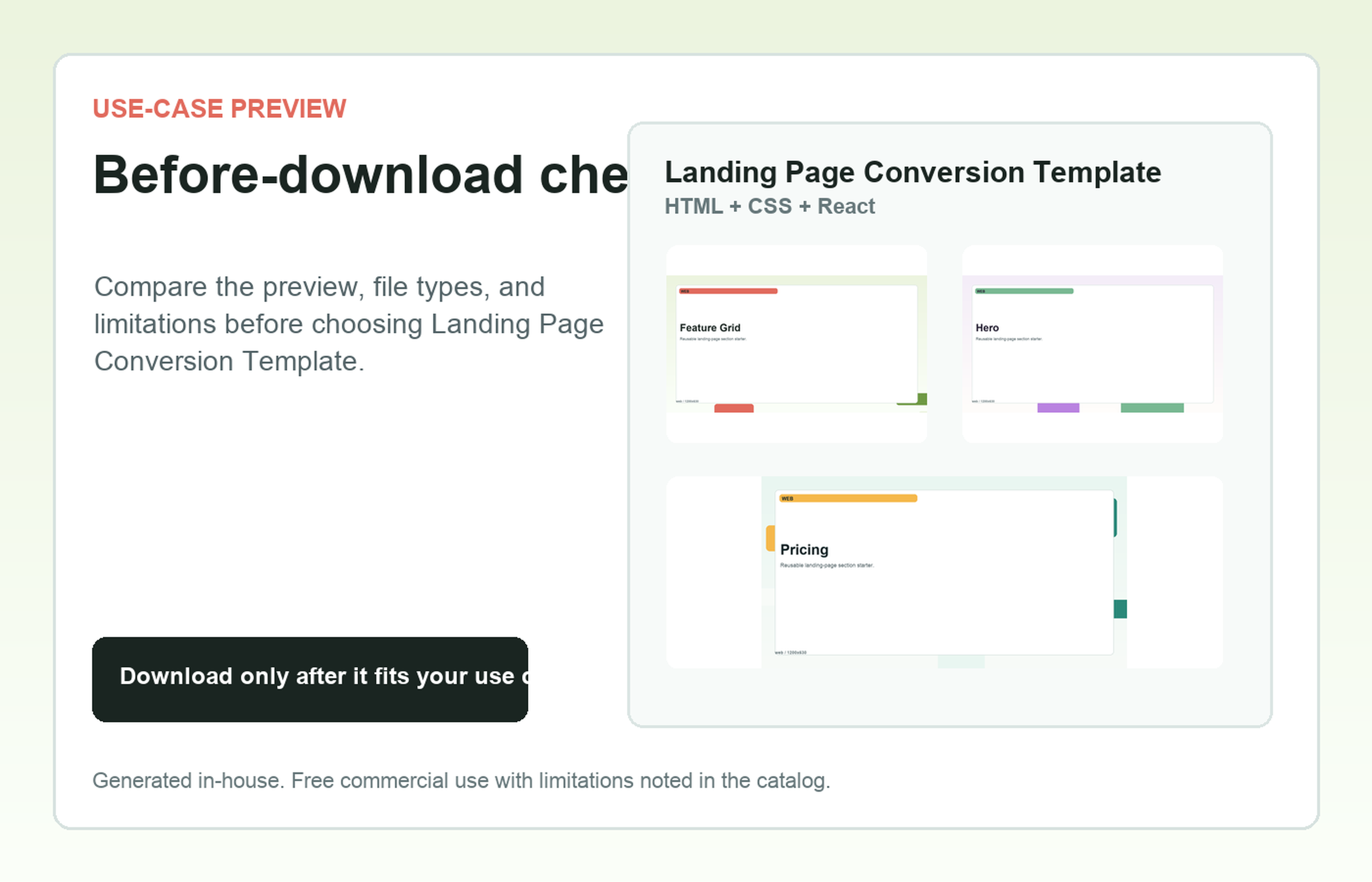 Landing Page Conversion Template Before-download check use-case preview