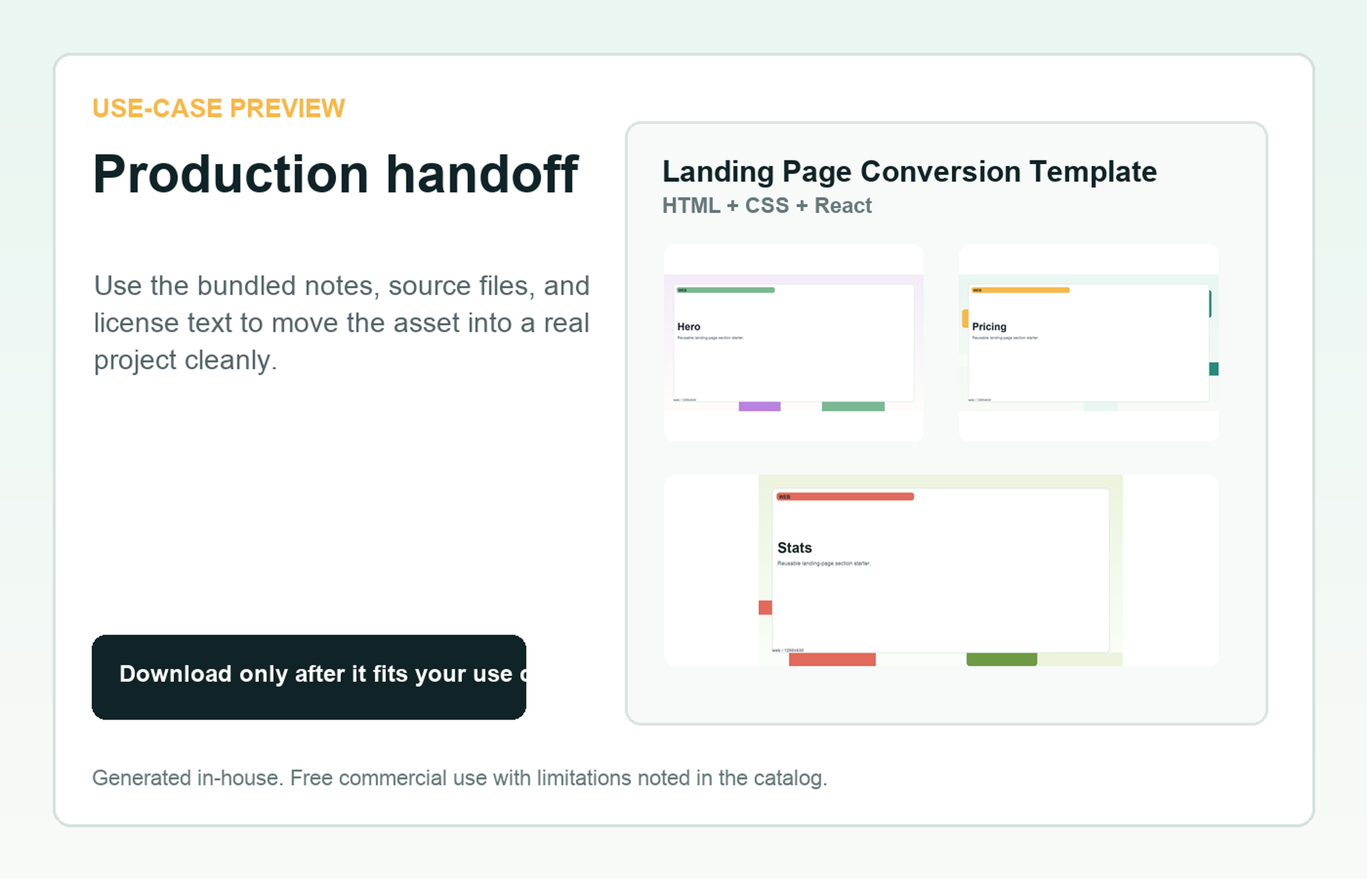 Landing Page Conversion Template Production handoff use-case preview