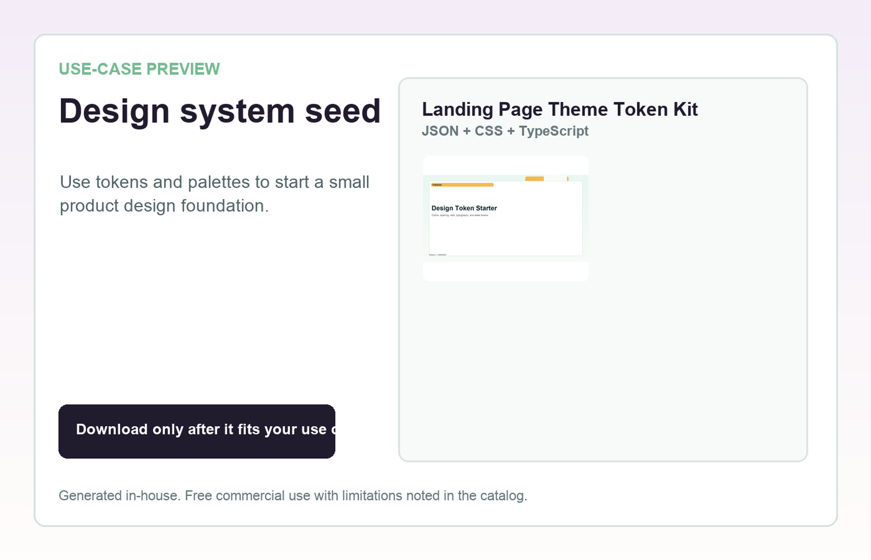 Landing Page Theme Token Kit Design system seed use-case preview