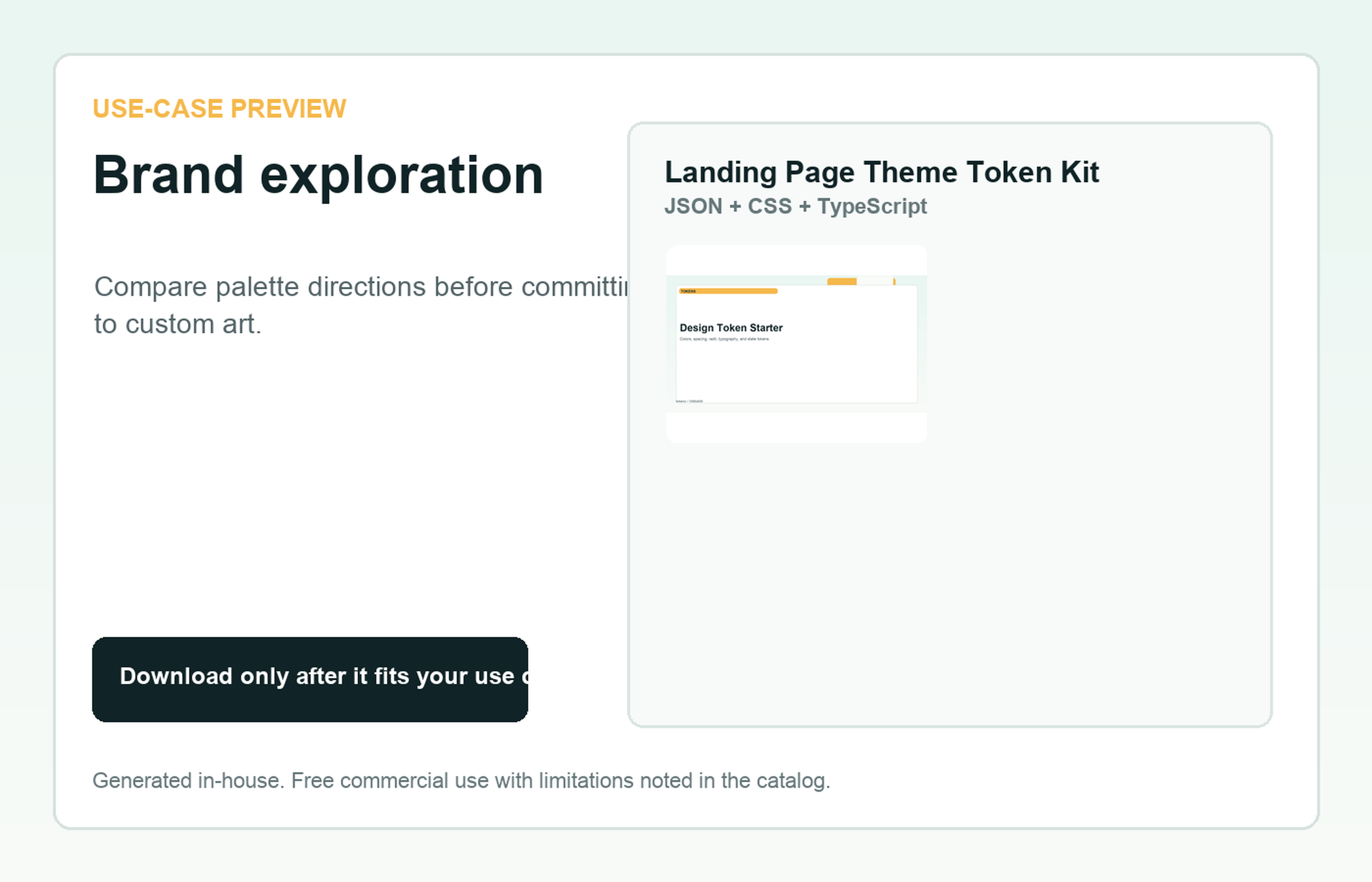 Landing Page Theme Token Kit Brand exploration use-case preview