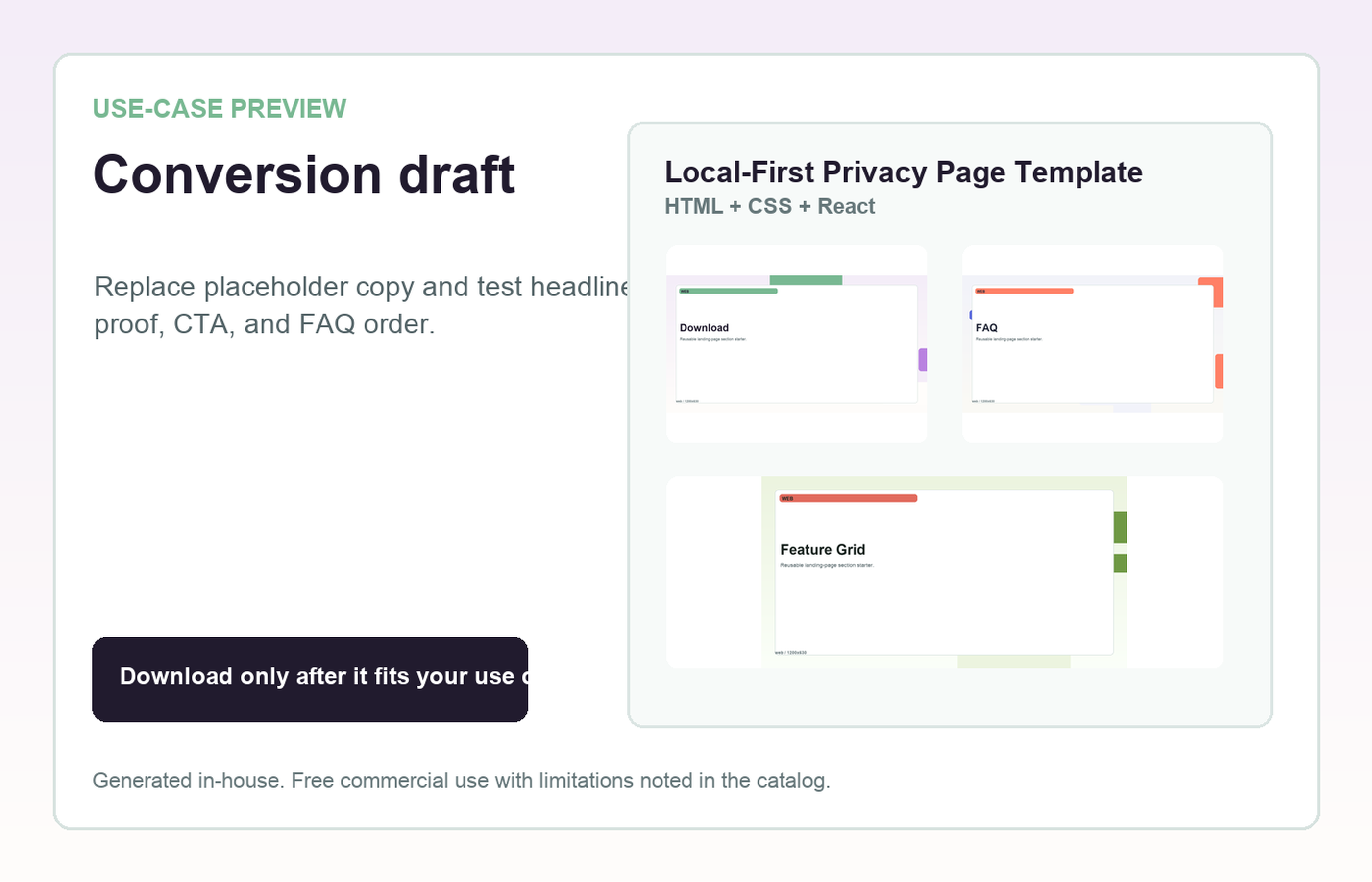 Local-First Privacy Page Template Conversion draft use-case preview