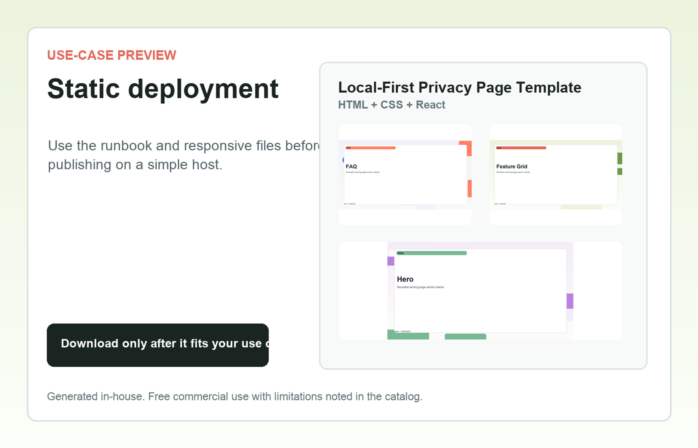 Local-First Privacy Page Template Static deployment use-case preview