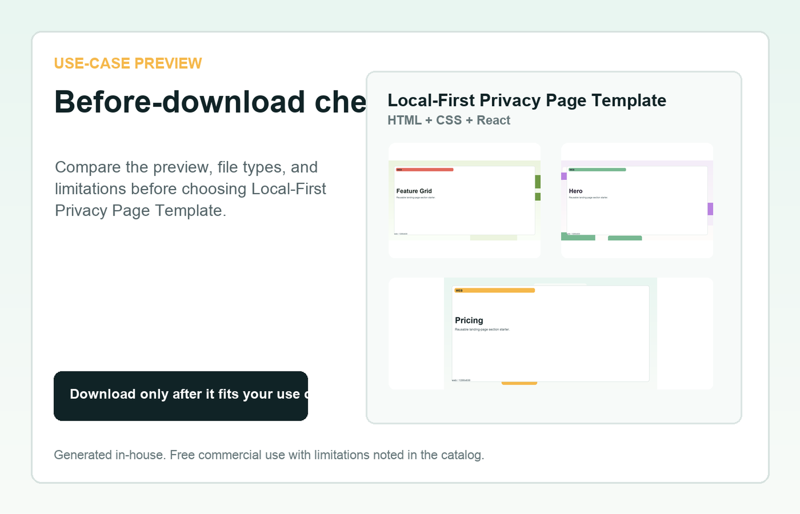 Local-First Privacy Page Template Before-download check use-case preview