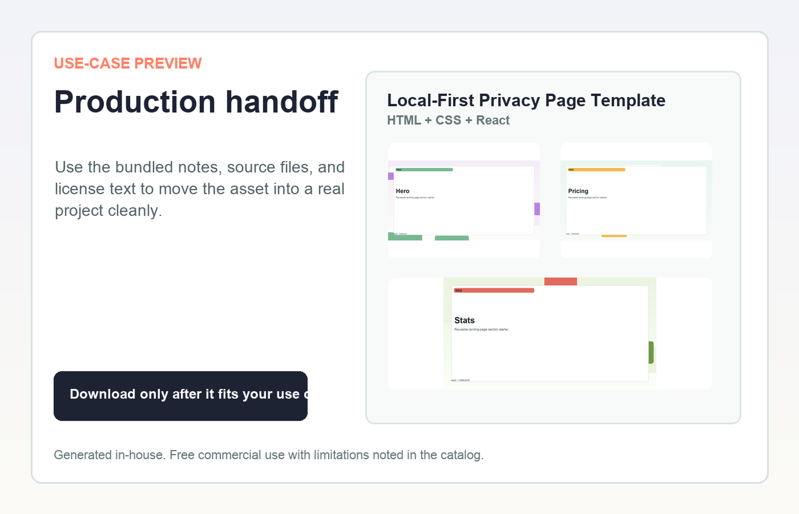 Local-First Privacy Page Template Production handoff use-case preview