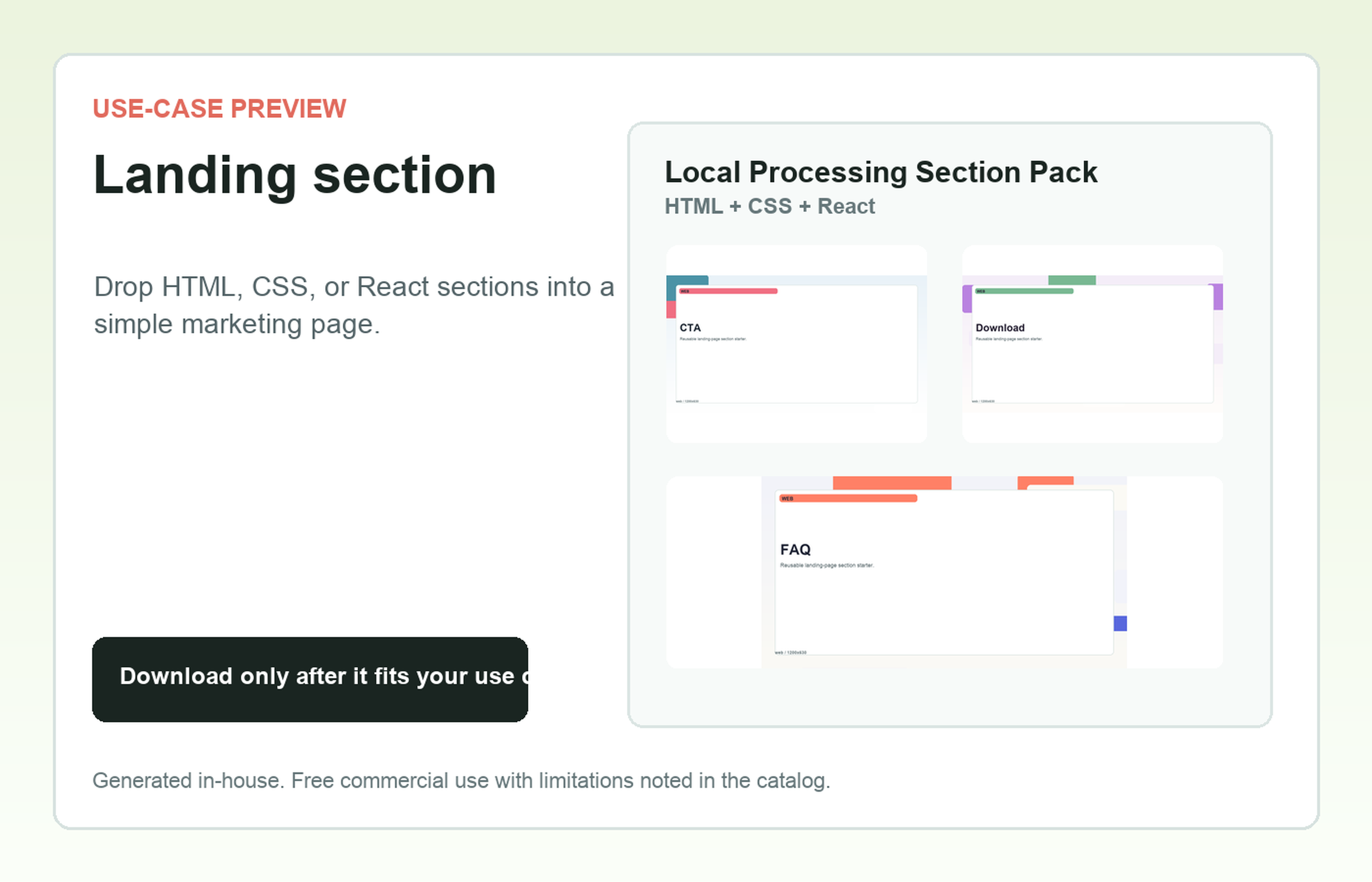 Local Processing Section Pack Landing section use-case preview