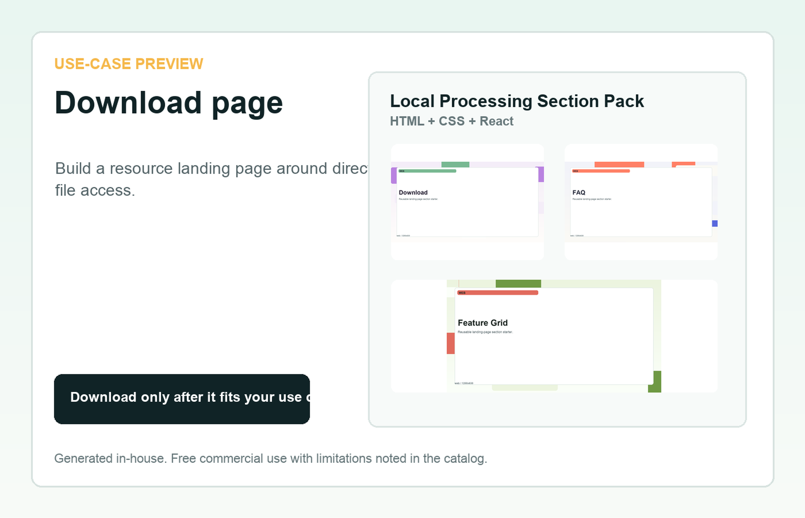 Local Processing Section Pack Download page use-case preview