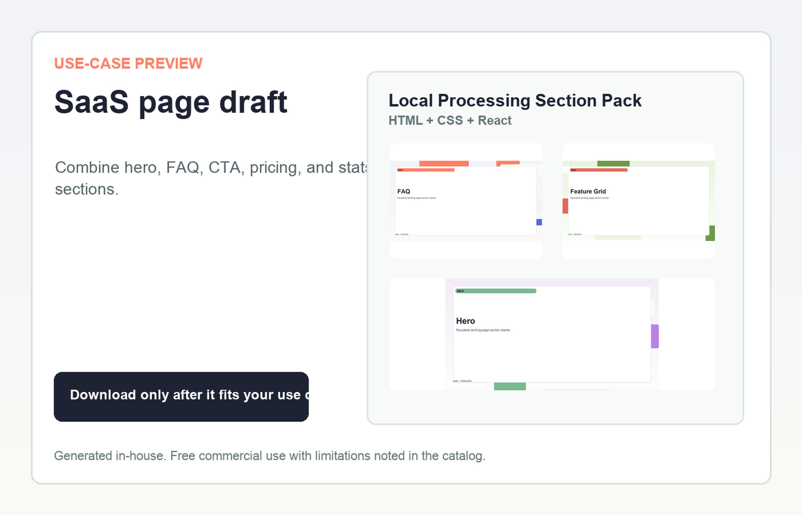 Local Processing Section Pack SaaS page draft use-case preview