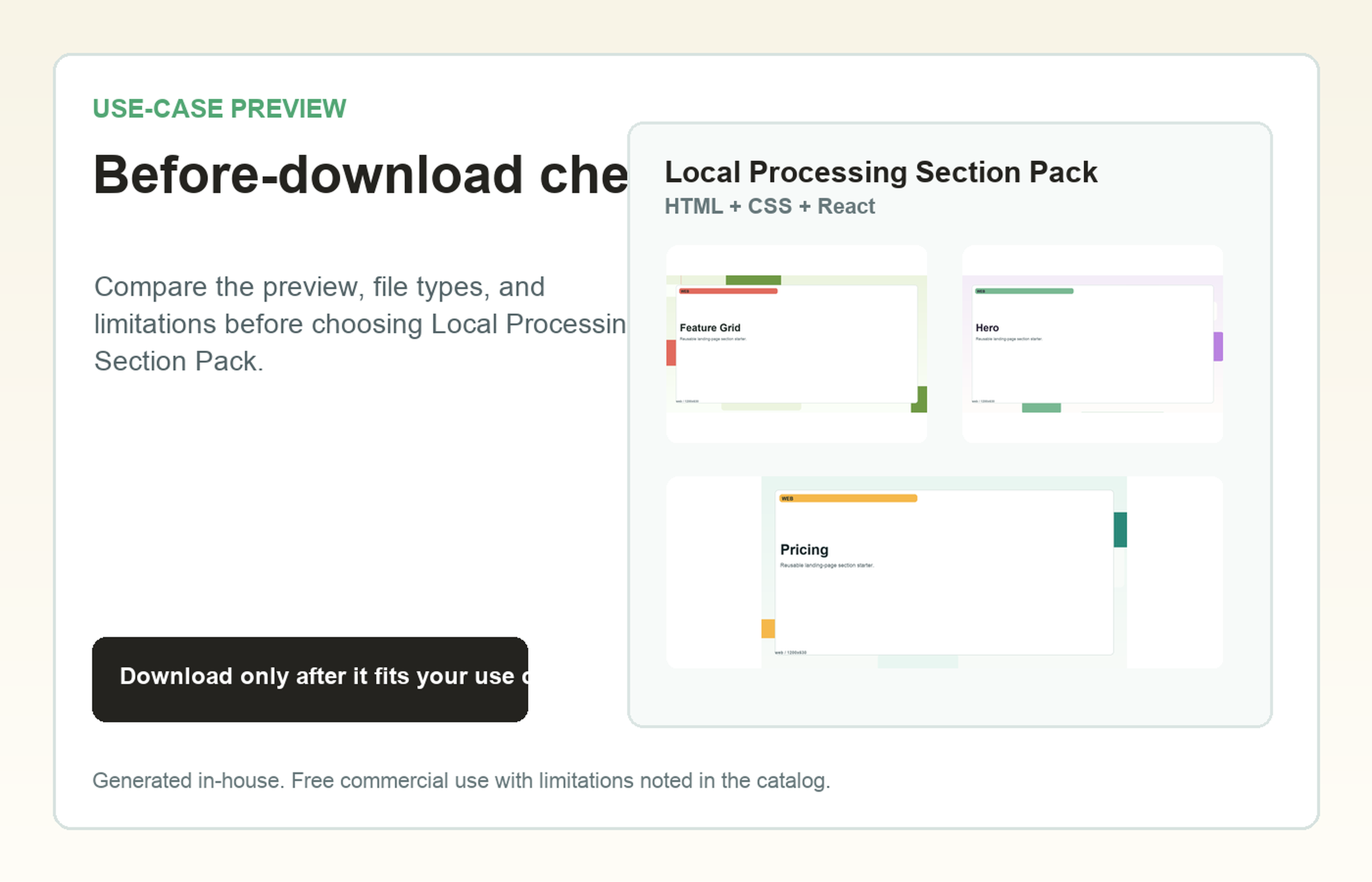 Local Processing Section Pack Before-download check use-case preview