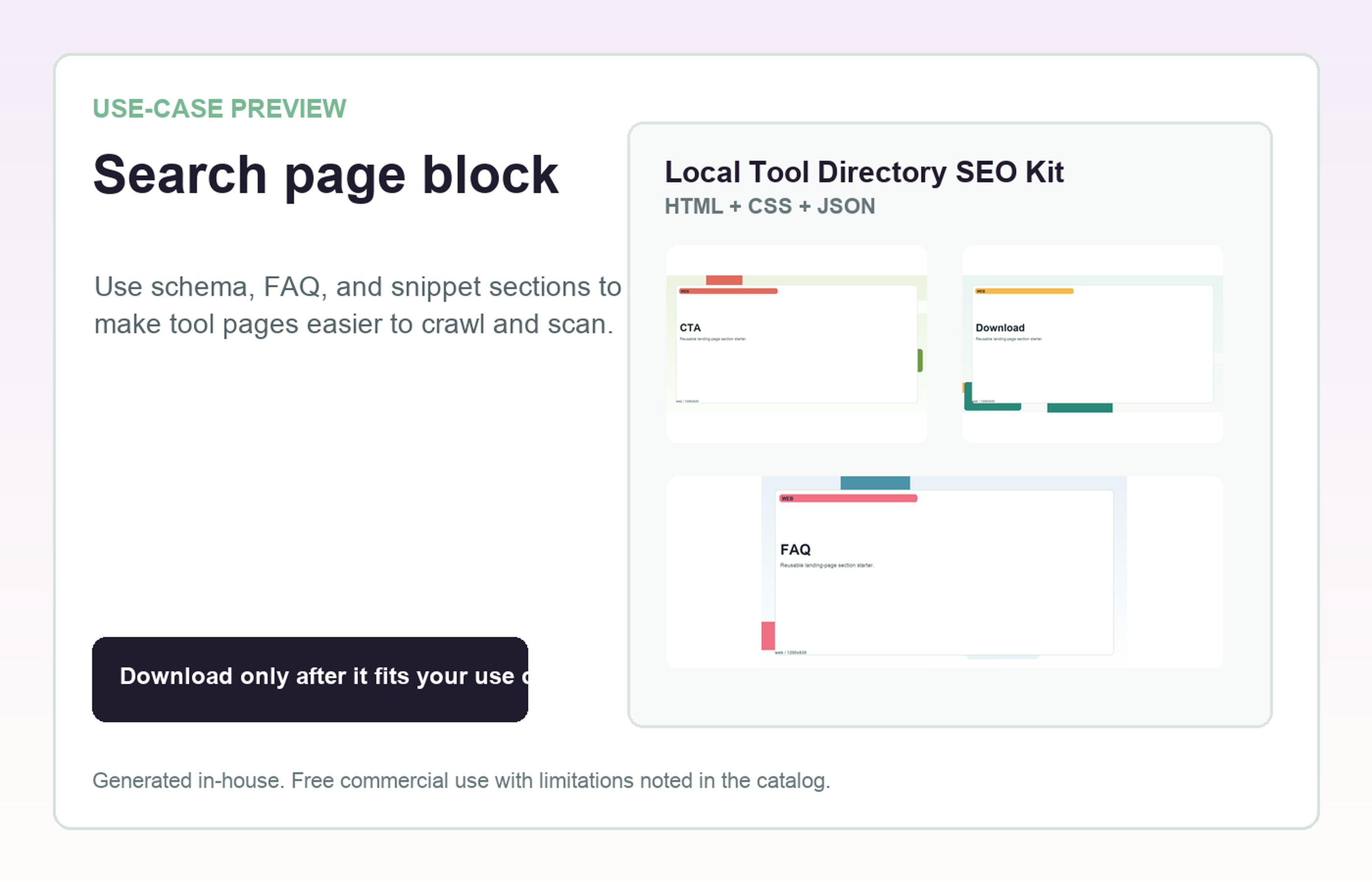 Local Tool Directory SEO Kit Search page block use-case preview
