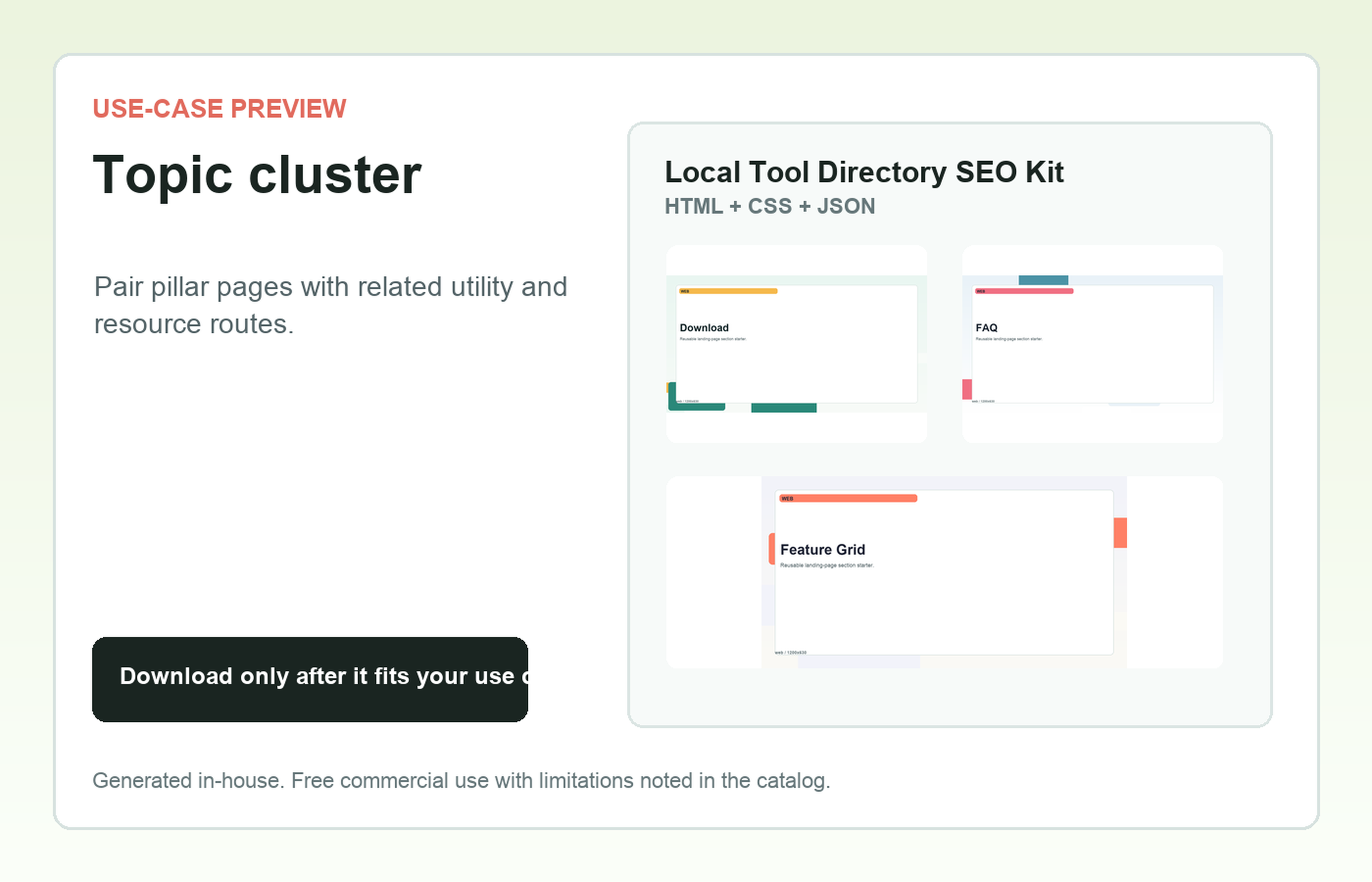 Local Tool Directory SEO Kit Topic cluster use-case preview