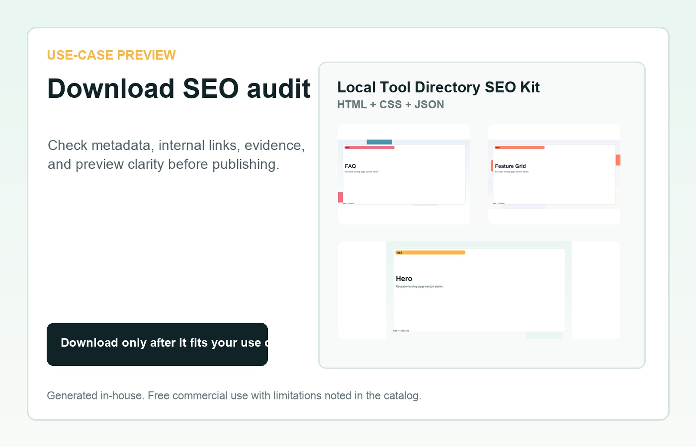 Local Tool Directory SEO Kit Download SEO audit use-case preview