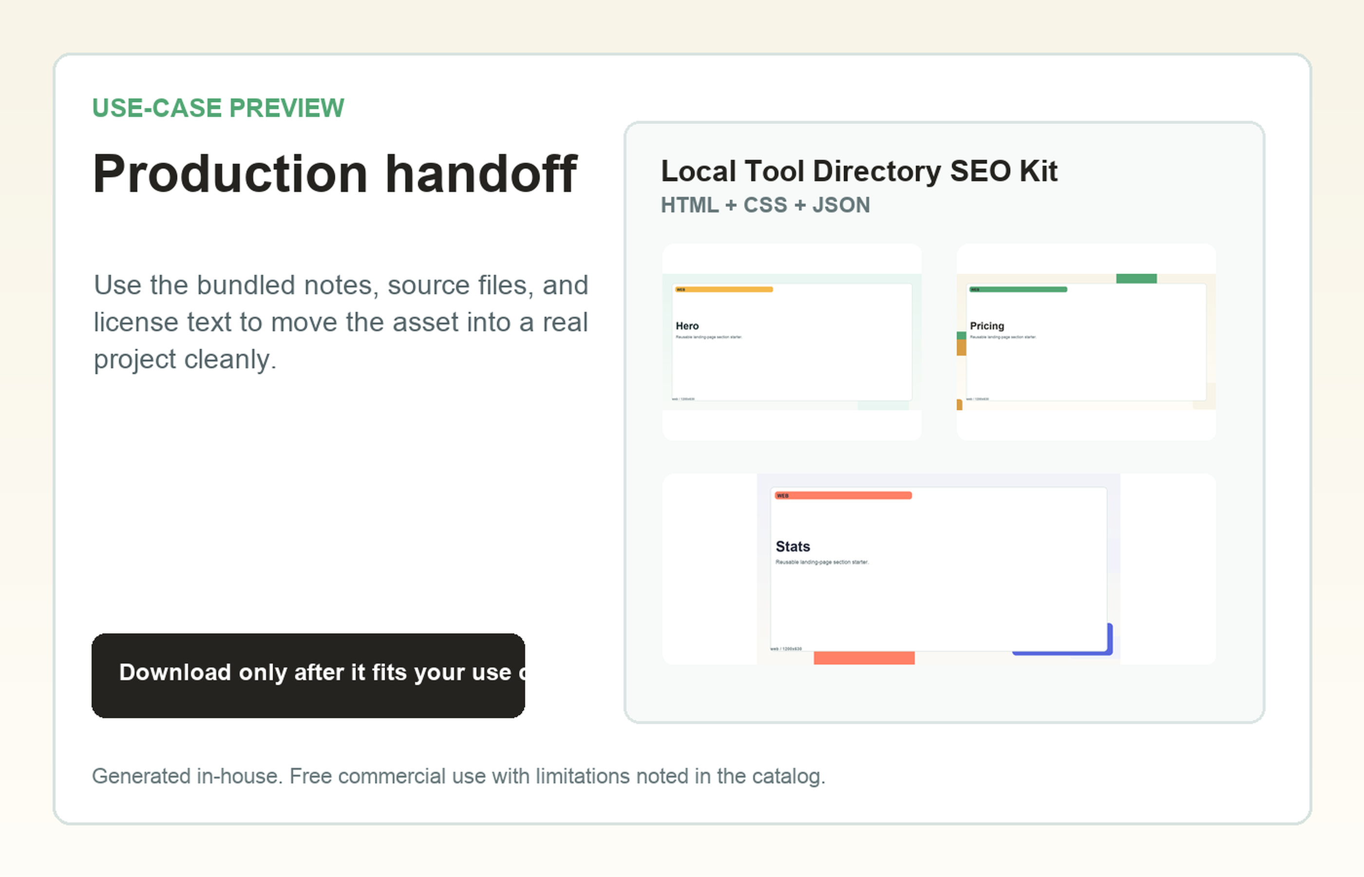 Local Tool Directory SEO Kit Production handoff use-case preview