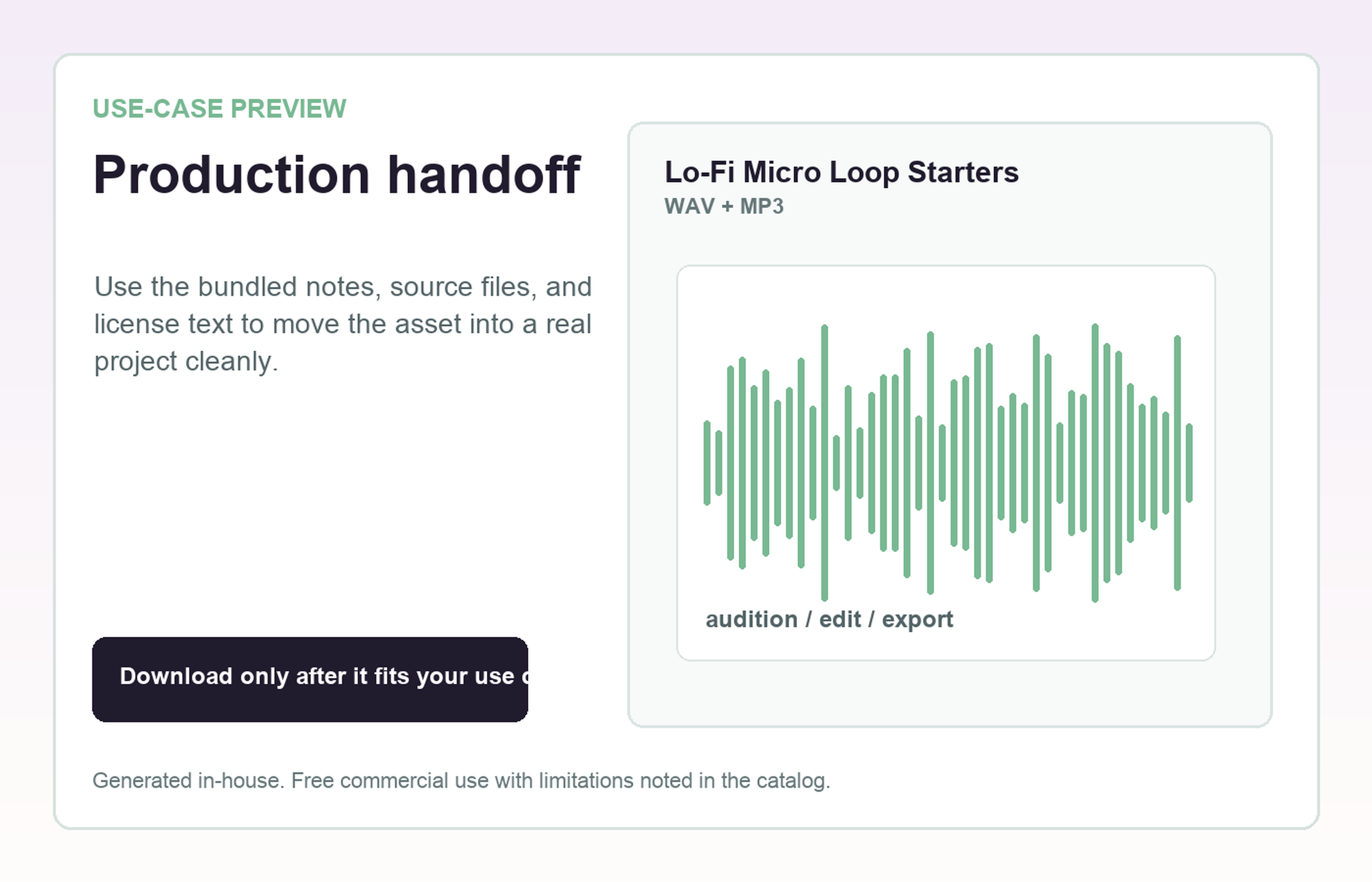 Lo-Fi Micro Loop Starters Production handoff use-case preview