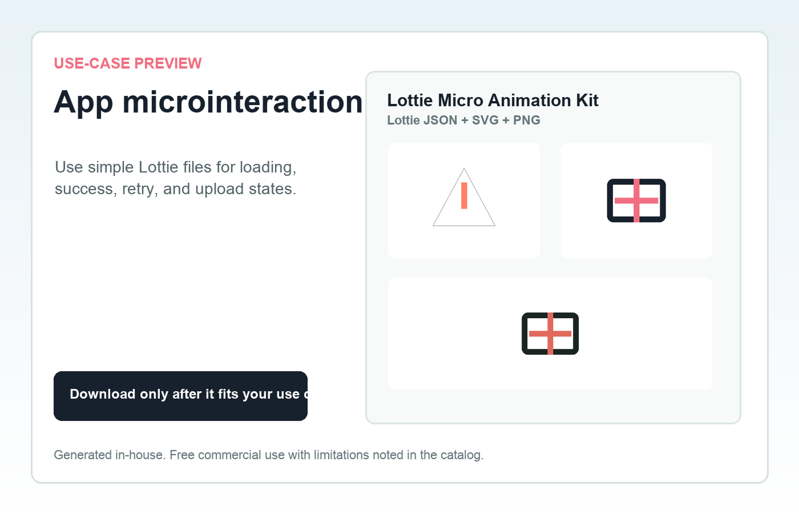 Lottie Micro Animation Kit App microinteraction use-case preview