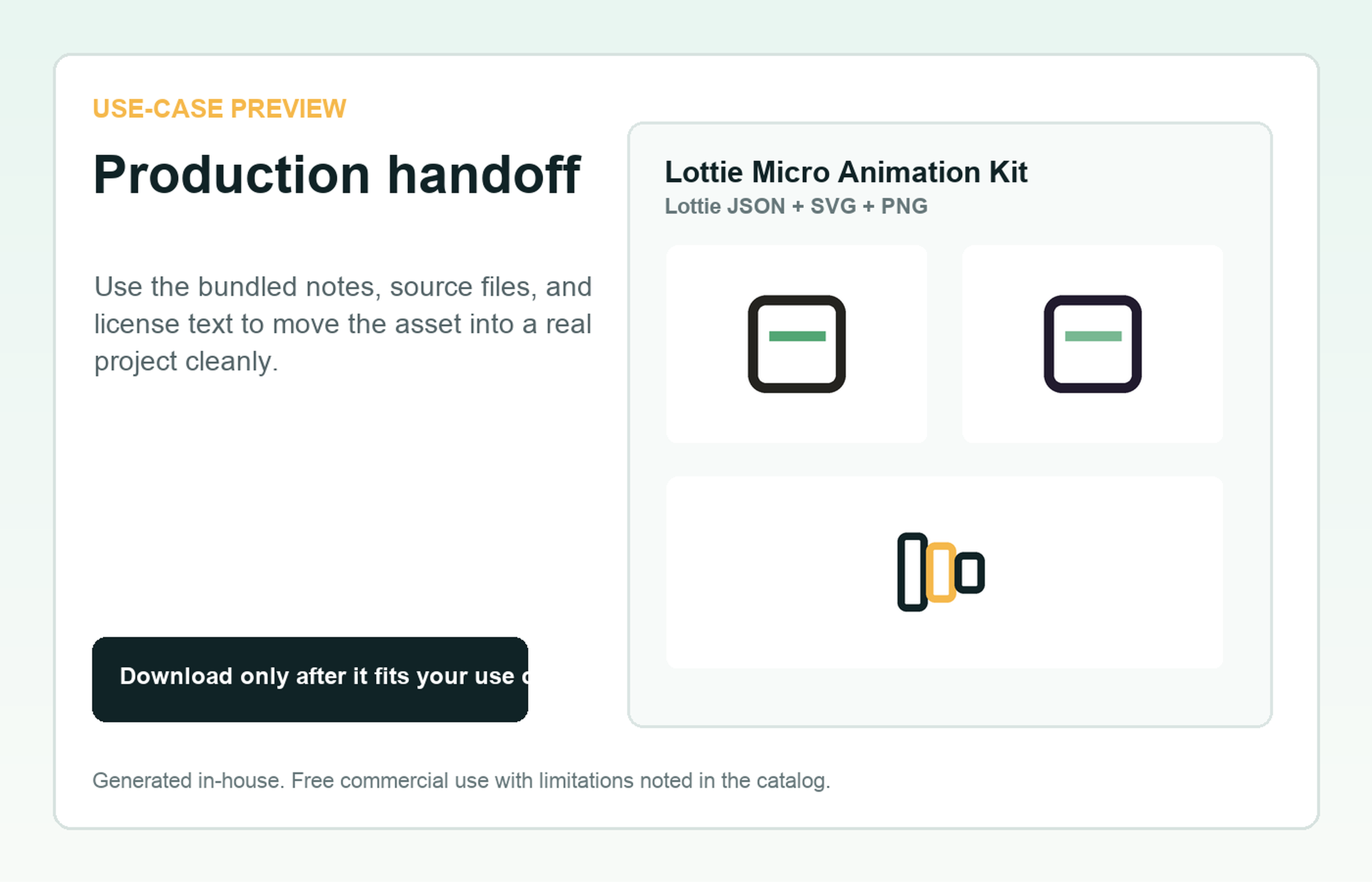 Lottie Micro Animation Kit Production handoff use-case preview