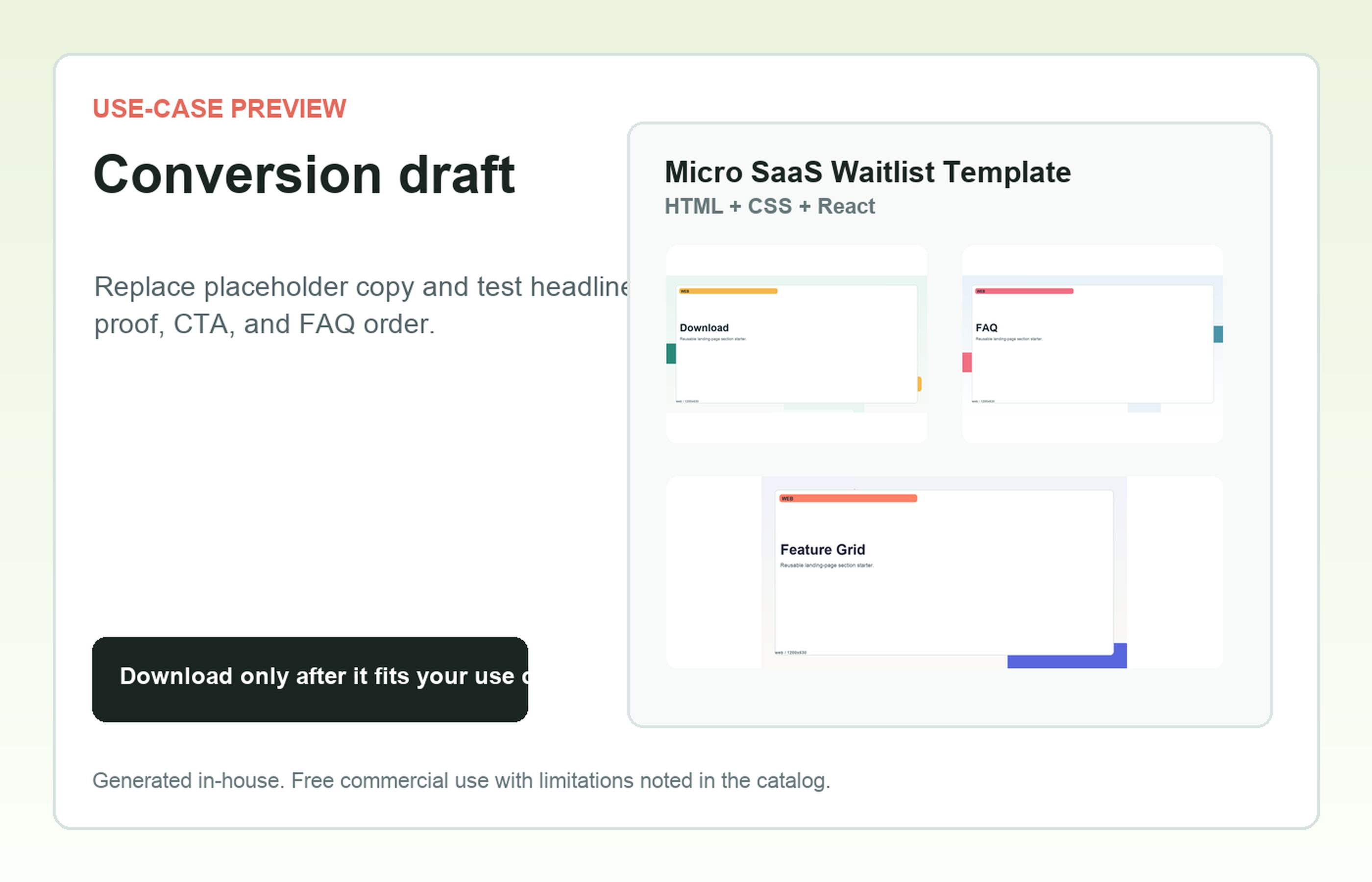 Micro SaaS Waitlist Template Conversion draft use-case preview