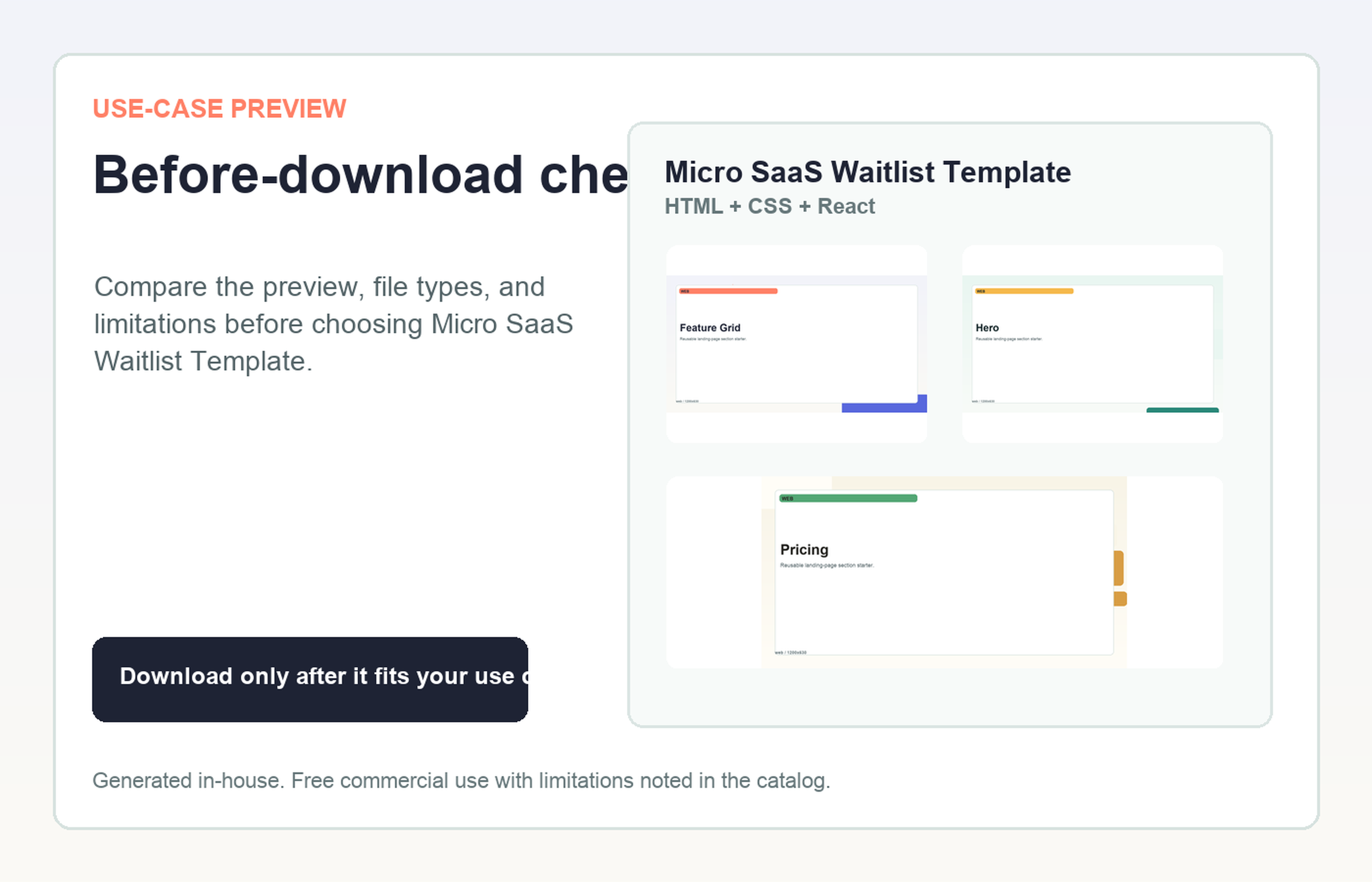 Micro SaaS Waitlist Template Before-download check use-case preview