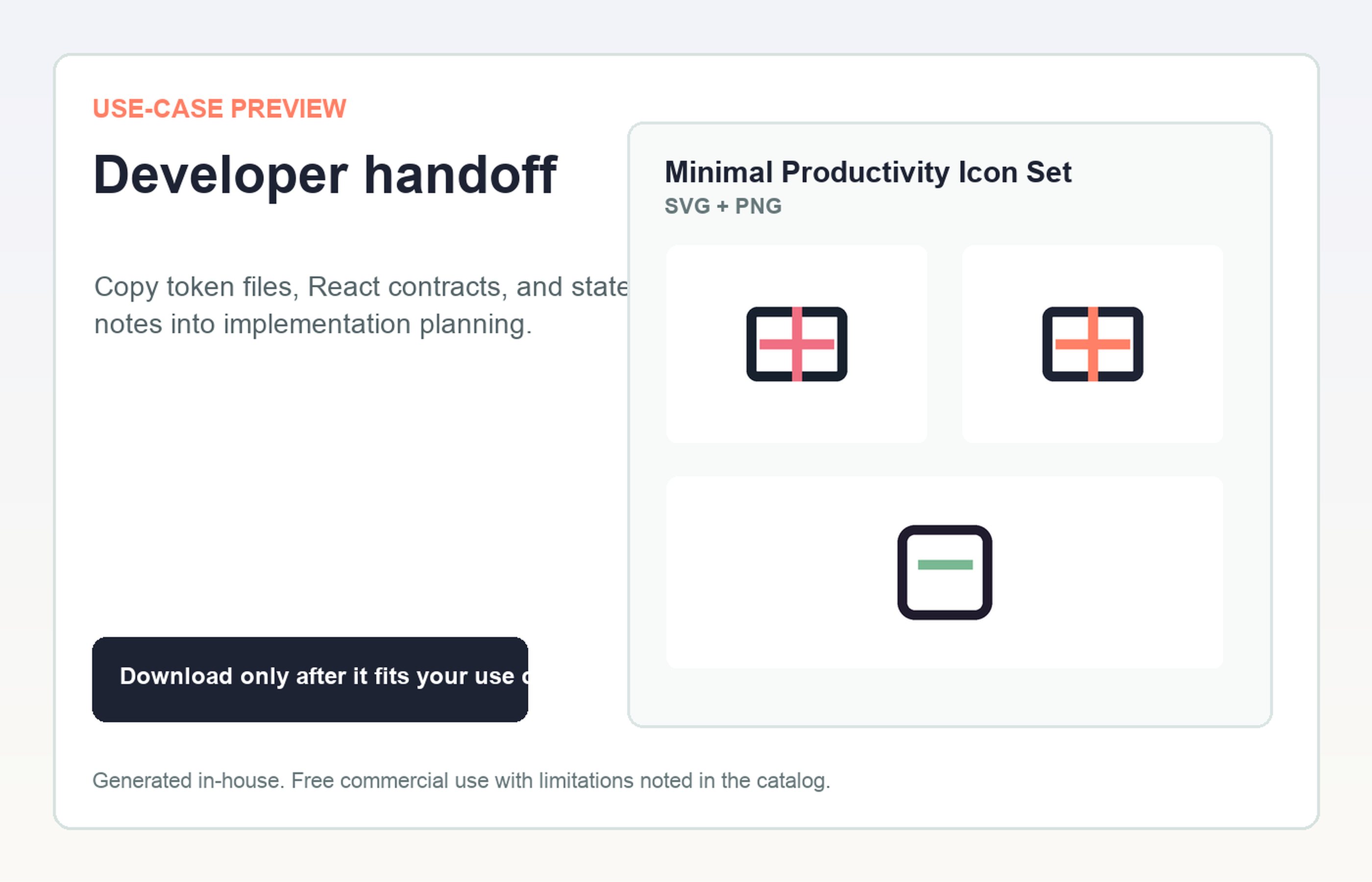 Minimal Productivity Icon Set Developer handoff use-case preview